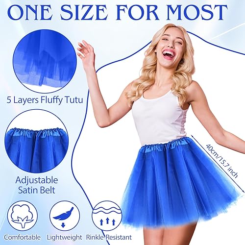 Miniatura 4 de PLULON Falda tutú de 5 capas para mujeres y adultos con lentes de sol de corazón, falda tutús de princesa neón para despedidas de soltera y