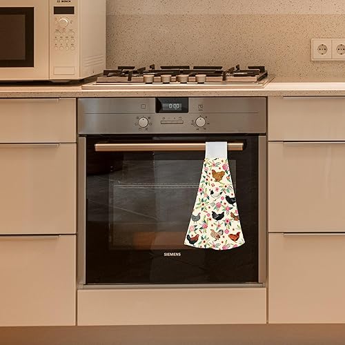 Miniatura 5 de Juego de 2 toallas de mano colgantes de gallo, divertidas toallas de mano de animales con lazo para colgar, 100% algodón, para decoración de cocina