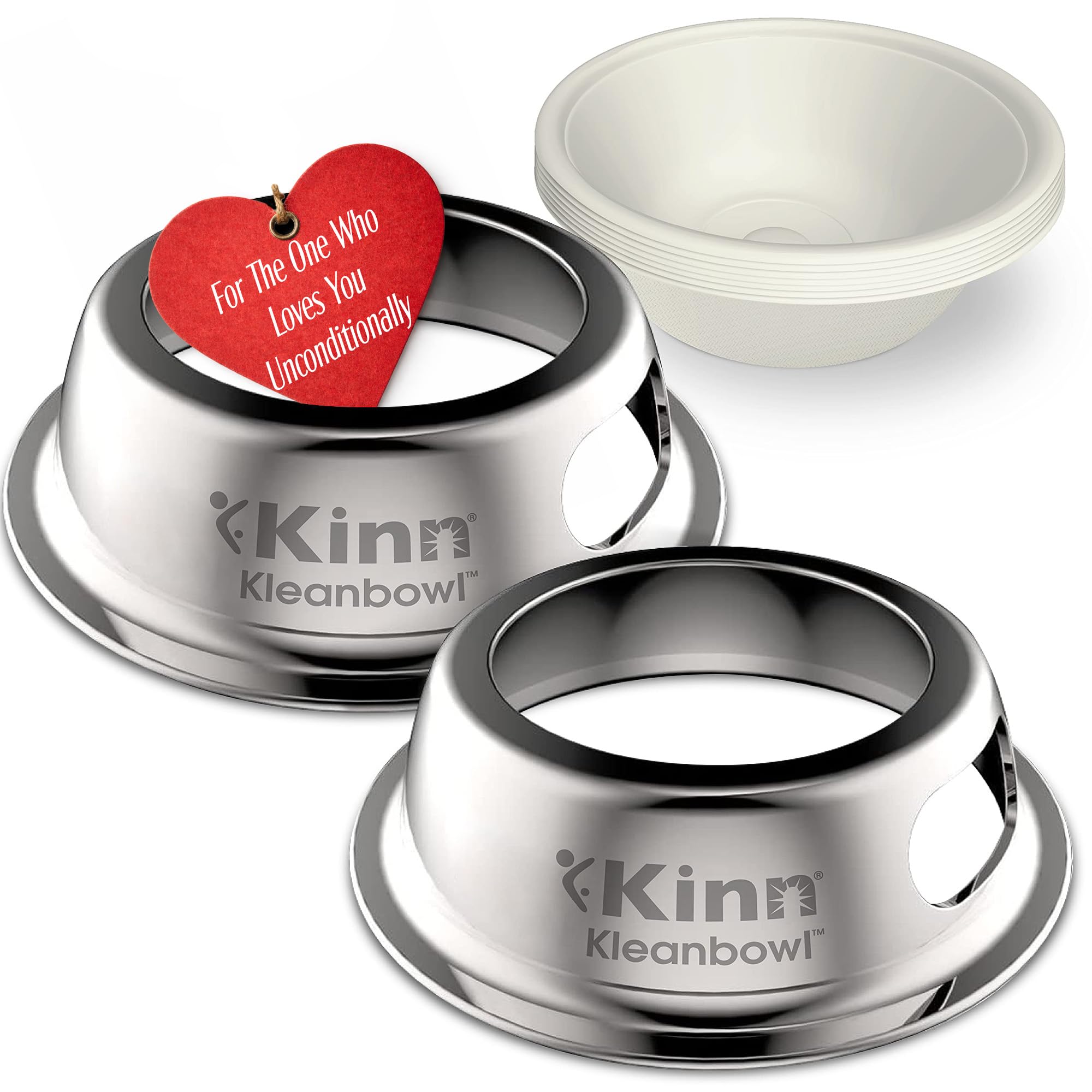 Kinn Kleanbowl Pet Bowl Stainless Steel Frame with Compostable Refills, 8 oz (Pack of 2) – Spill-Proof Stable Disposable Pet Bowls for Easy Cleaning