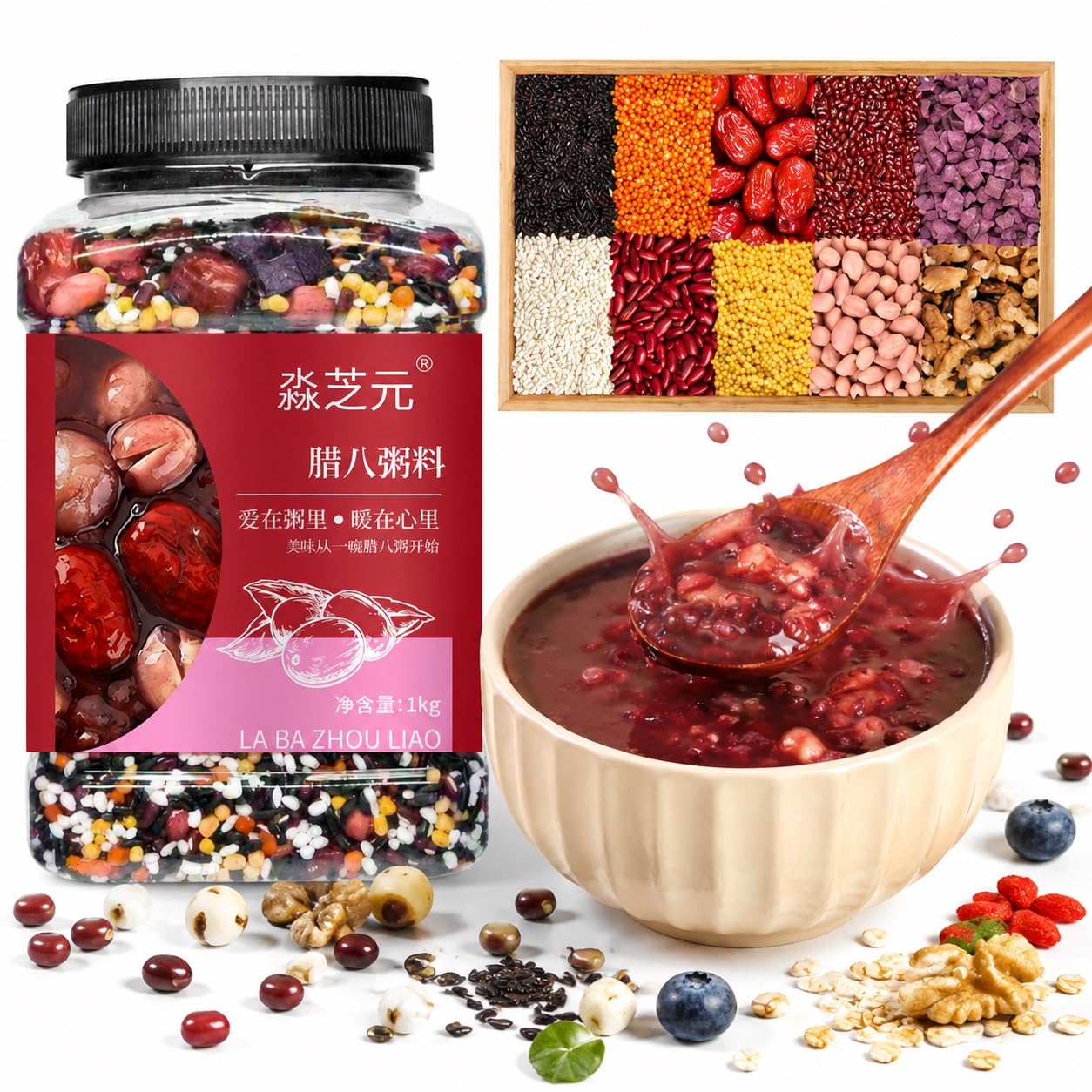 Mieszanka śniadaniowa Laba Eight Treasures Owsianka Pełnoziarnista 1 kg | Mieszanka fasoli i nasion Naturalne składniki Congee o zrównoważonych proporcjach