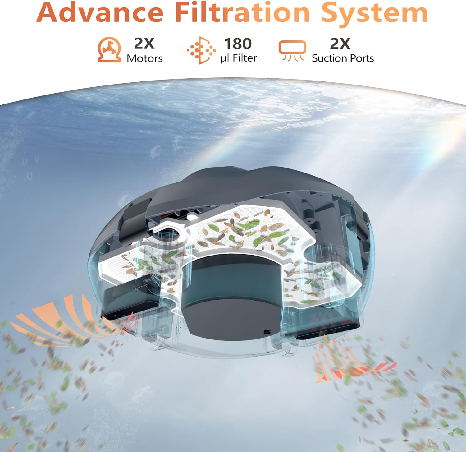 Internal view of the CoasTeering Planet Robotic Pool Cleaner's filtration system