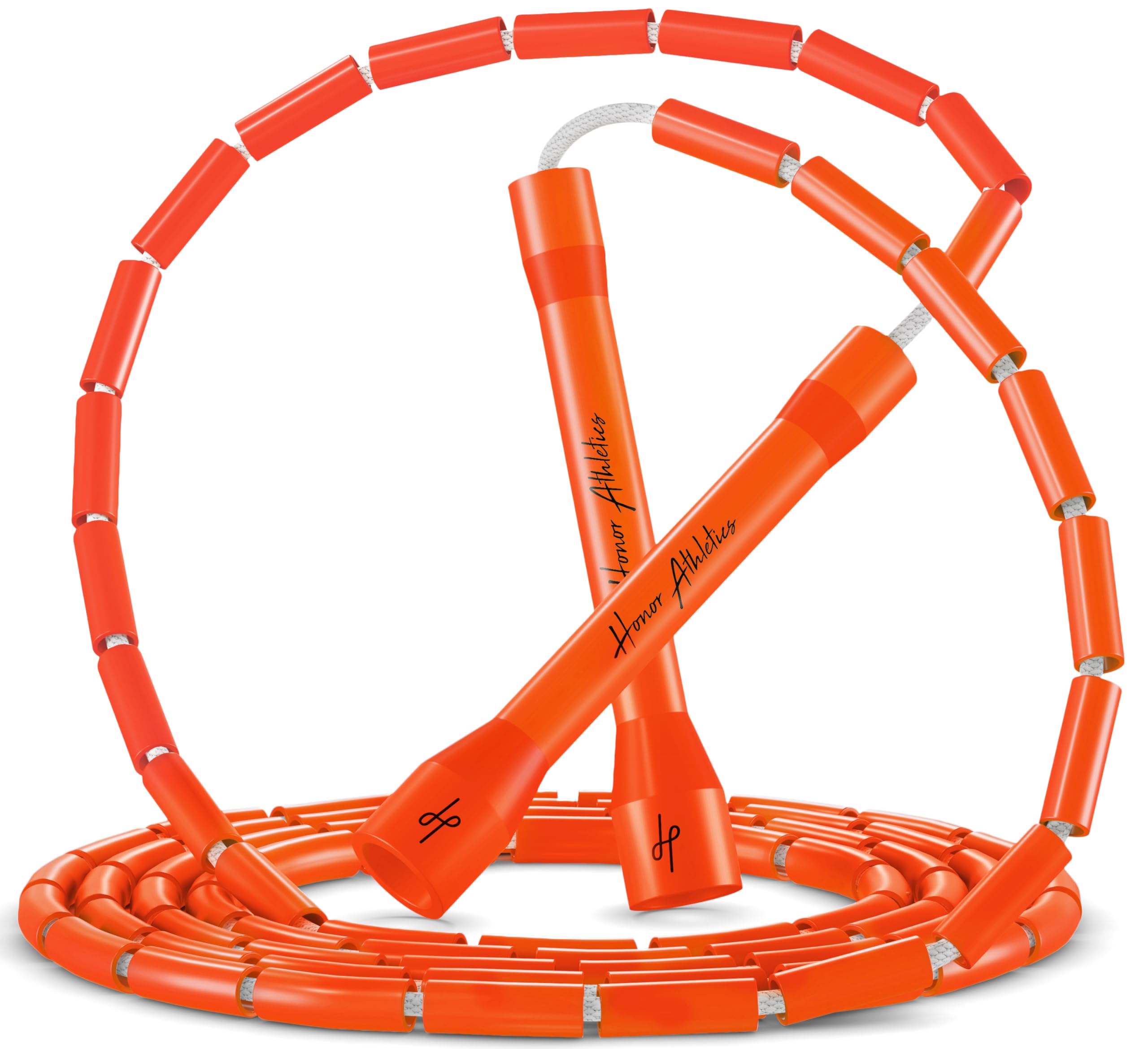 Honor Athletics 2.0 Beaded Jump Rope - Adjustable with Unbreakable Handles & Shatterproof Beads for Enhanced Fitness Training (Orange Rocket)