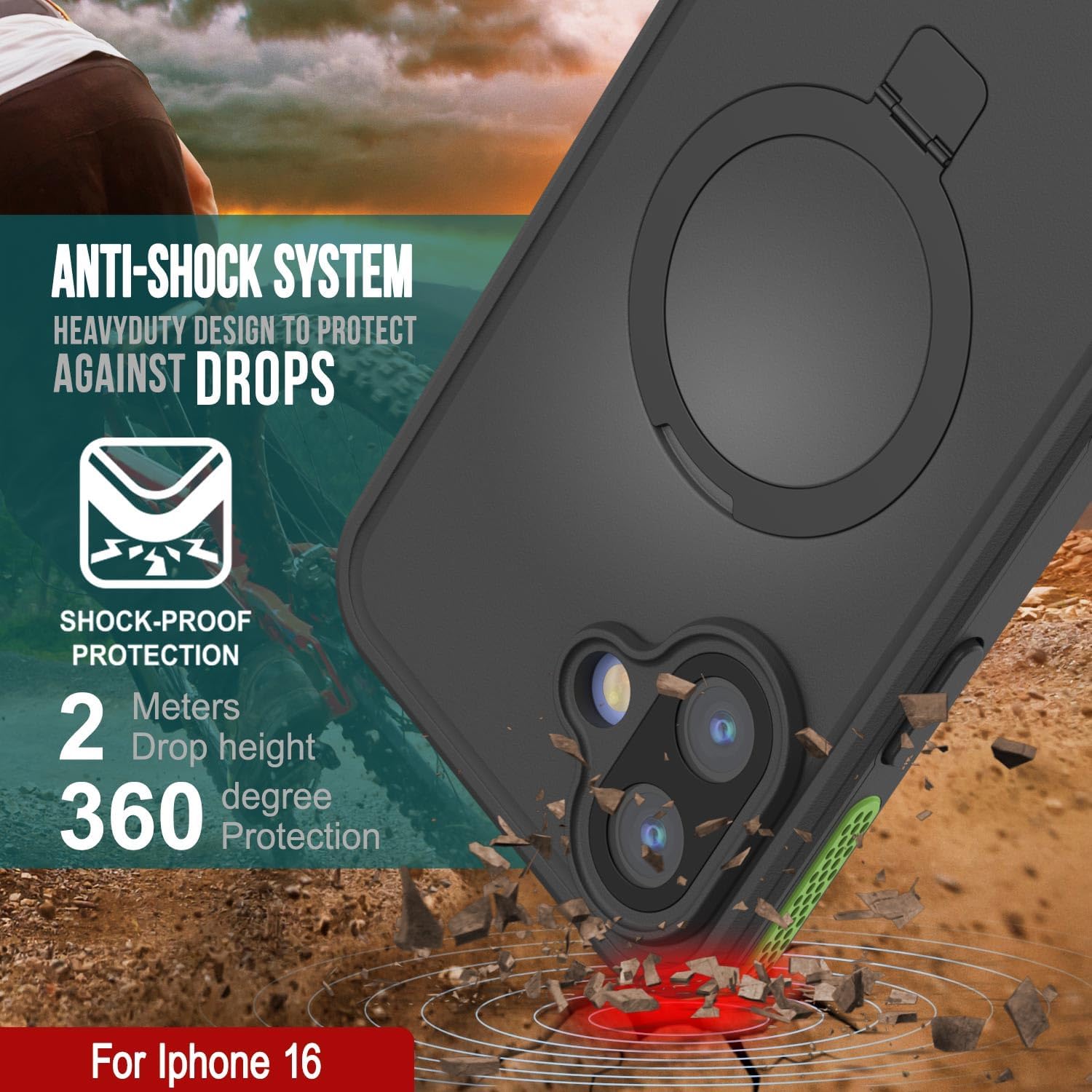 Punkcase for iPhone 16 Waterproof Case [Kickstud 2.0 Seriess] Protective IP68 Certified Cover W/Screen Protector & Kickstand | Ultra Slim 360 Protection for iPhone 16 (6.1") (Green)