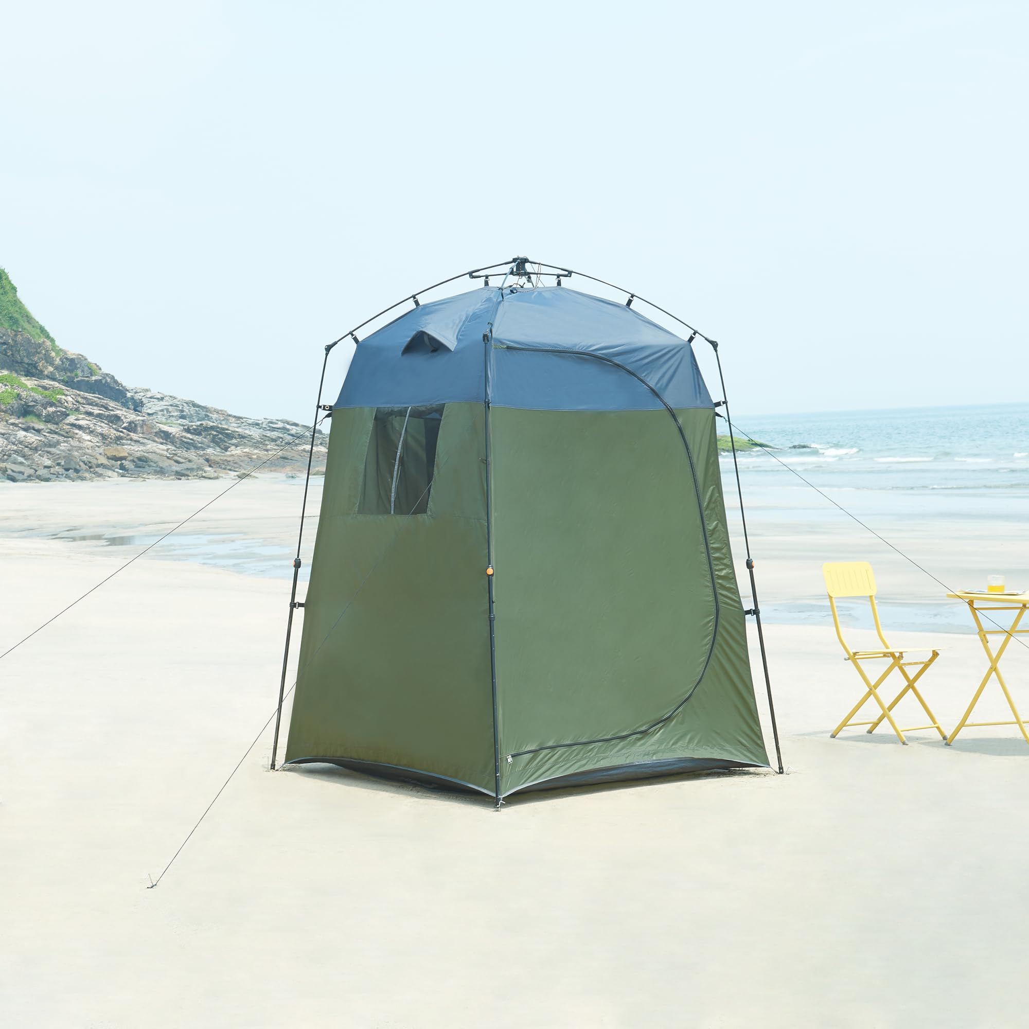 pro.tec Tente de Douche pour Camping Festivals Jardin avec Fenêtre Moustiquaire Poches de Rangement Impérméable Polyester Fibre de Verre 150 x 150 x 200 cm