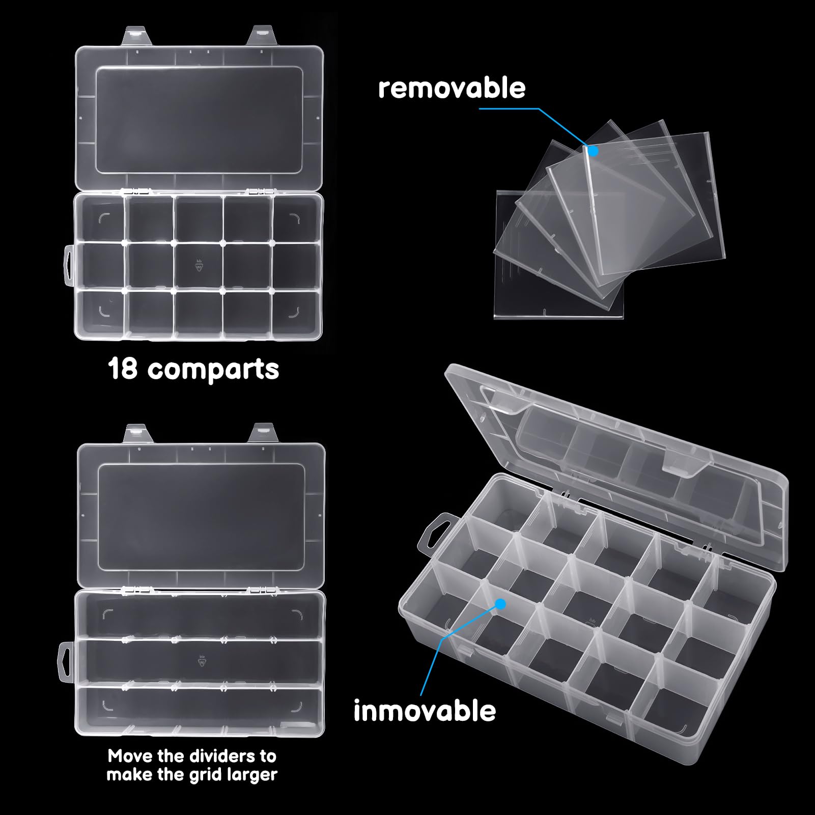 2 PCS Snack Boxes for Kids,Large Snack Box with 12 Removable Grids Compartments,Multi Plastic Snackle Box Organizer Container Storage Box for Jewelry Cosmetics Craft Earring Rings (28×17×5.3CM) - Image 3