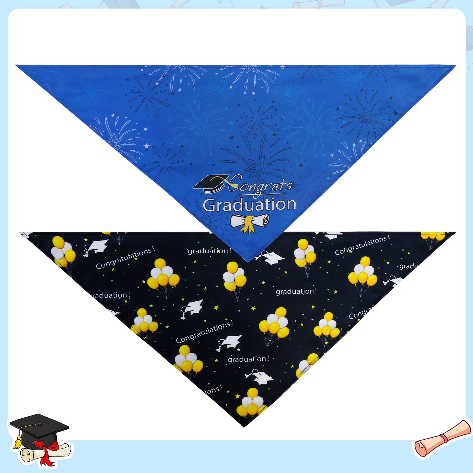 SCENEREAL Lot de 2 bandanas triangulaires réglables pour chiens de petite, moyenne et grande taille, bandanas de vacances pour chien, cadeau de remise de diplôme pour garçon et fille