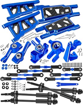 ترقيات RC لجزء 1/10 4WD Slash Rustler Stampede 4x4 VXL،أعمدة نقل الحركة المعدنية،أذرع التعليق،كتلة العجلات،كتل التوجيه،حاملات المحور الخلفي،مشابك الدوران،الأزرق الداكن