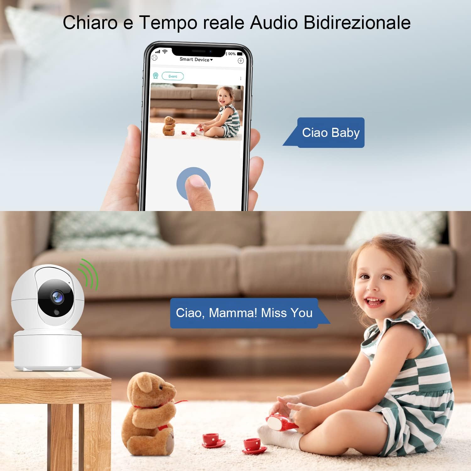 GT HITGX telecamera wifi interno 2K HD baby monitor videocamera sorveglianza visione notturna audio bidirezionale sensore movimento allarme casa videosorveglianza telecamera per cani/gatti Tipo A - Immagine 5