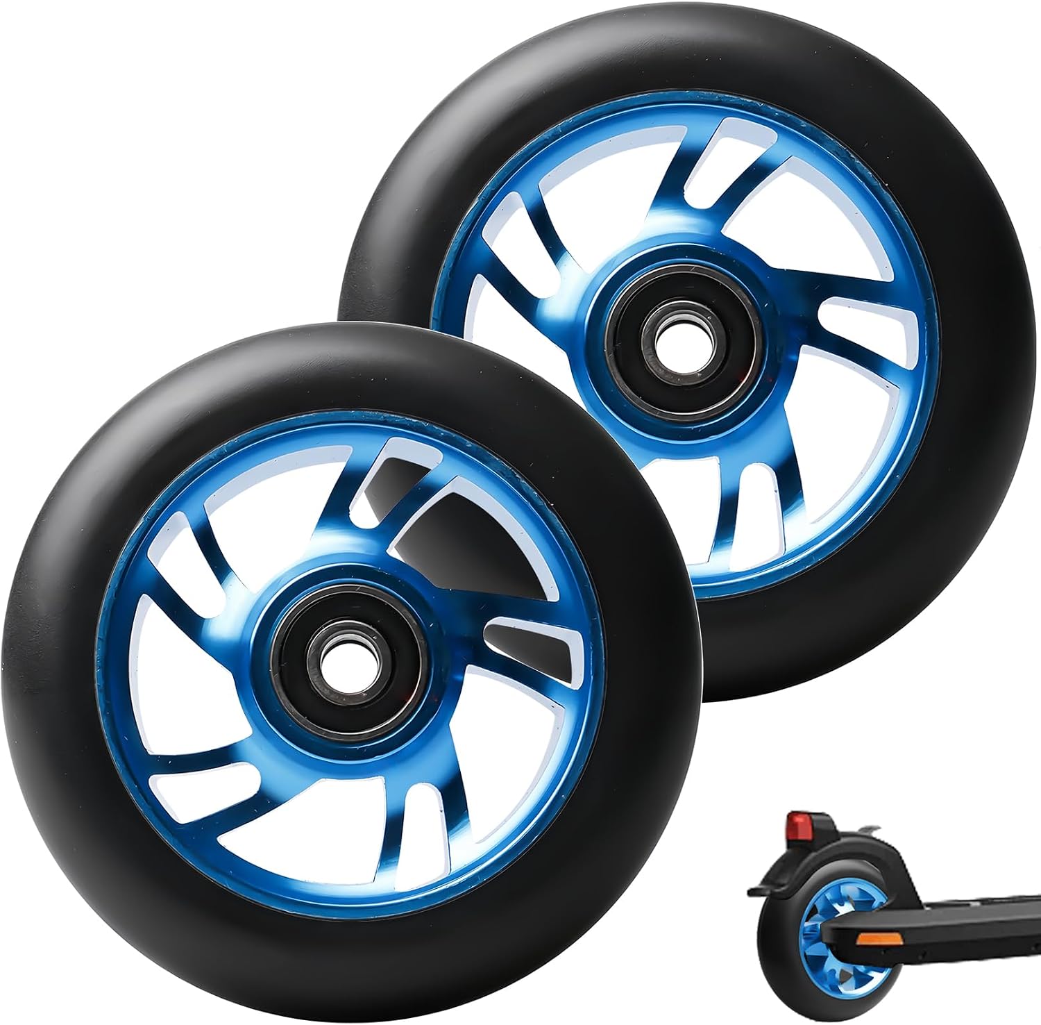 Pack of 2 Scooter Wheels Scooter Wheels 100 x 24 mm Scooter Replacement Wheels Replacement Wheels for Stunt Scooters 100 mm Scooter Wheels Compatible with Most Stunt Scooters Kick Scooters Blue
