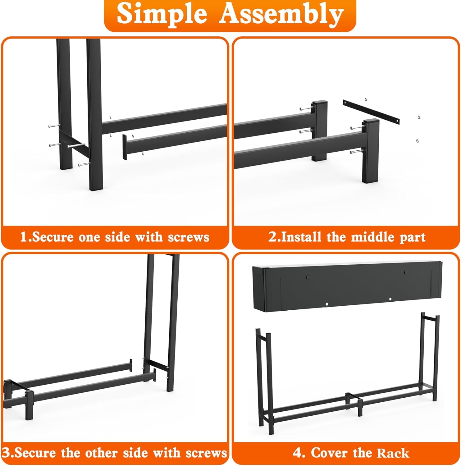 WALMANN Heavy-Duty 8 ft Firewood Rack with Waterproof Cover & Firewood Carry Bag, Outdoor Indoor Wood Log Holder for Fireplace, Patio & Porch, Sturdy Steel Fire Wood Storage Stand