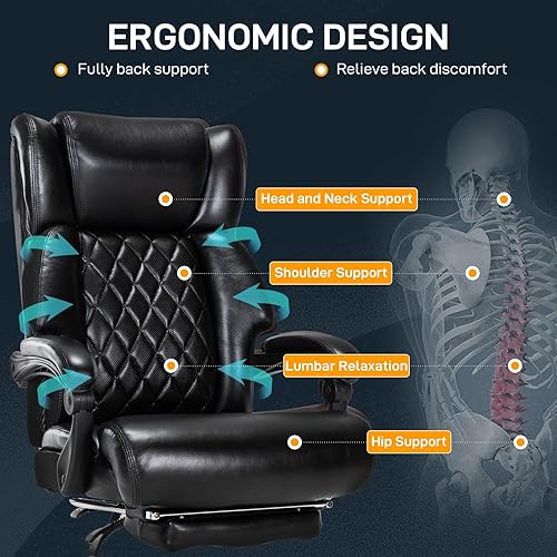 Miniatura 4 de Silla de oficina grande y alta de 500 libras con reposapiés, respaldo alto, silla ergonómica reclinable para personas pesadas, silla de oficina
