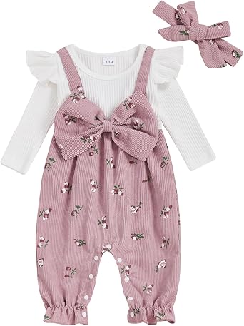 Western Baby Girl Clothes Horse Print Romper Bow Patchwork Jumpsuit Ruffle Sleeve Bodysuit Infant Cowgirl Outfit
