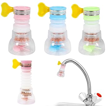 3PCS Water Tap Filter,PVC Faucet Water Filter,Can Be Extended and Rotated,Activated Carbon Kitchen Tap Filter for Home Kitchen Bathroom