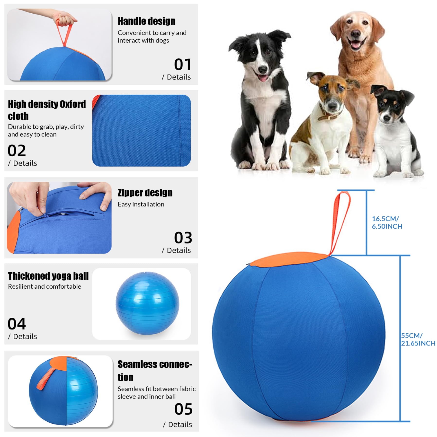 Herding Ball für Hunde, 21,65 Zoll aufblasbarer großer Hischball für mittlere und große Rassen, kompatibel mit Hirten, Viehhunden, Pferdspiel