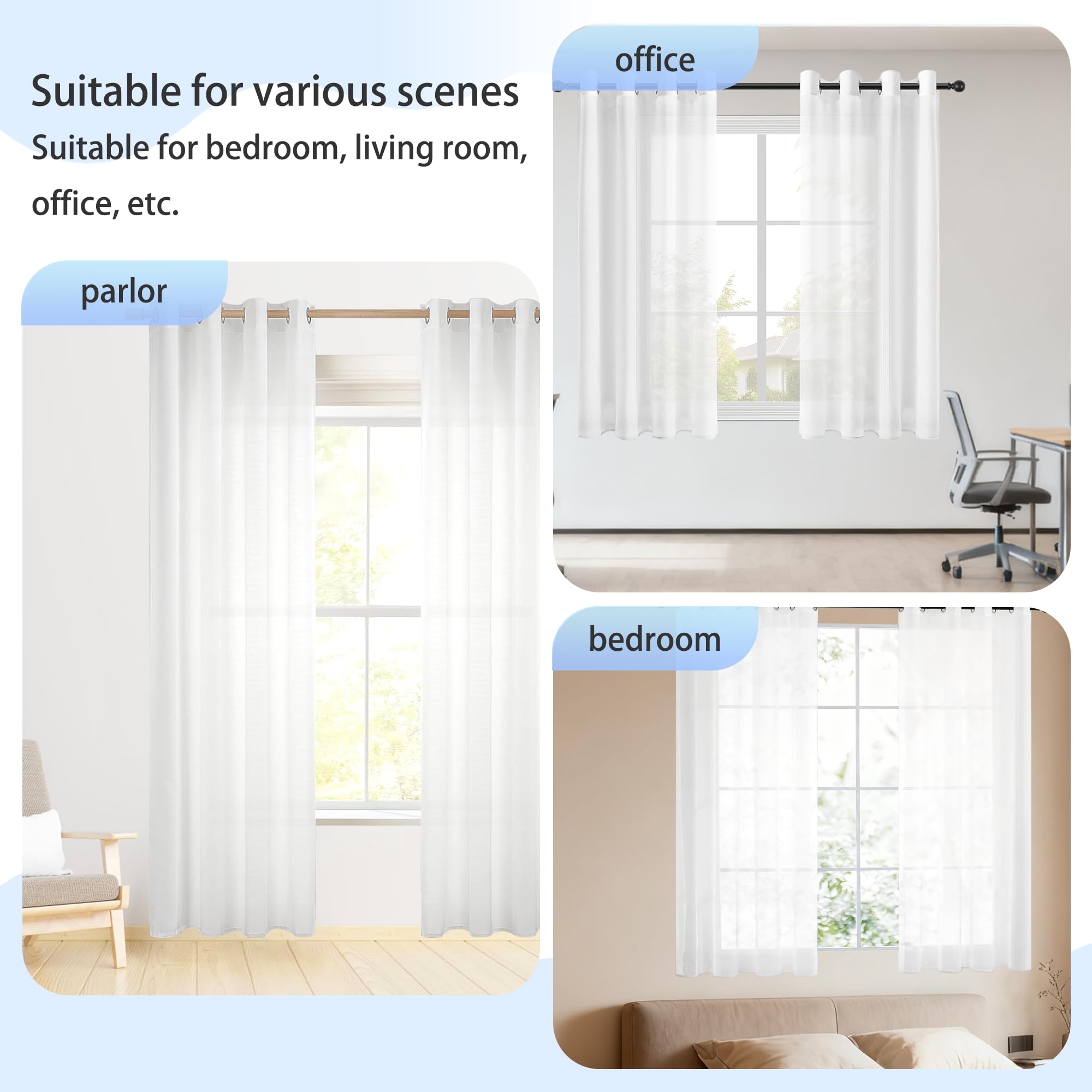 Rideaux Voilages 300 x 265 cm Effet Décor de Maison Lumière Filtrer Souple Voile Semi Transparent Intérieurs Beaux pour Chambre Salon, Blanc