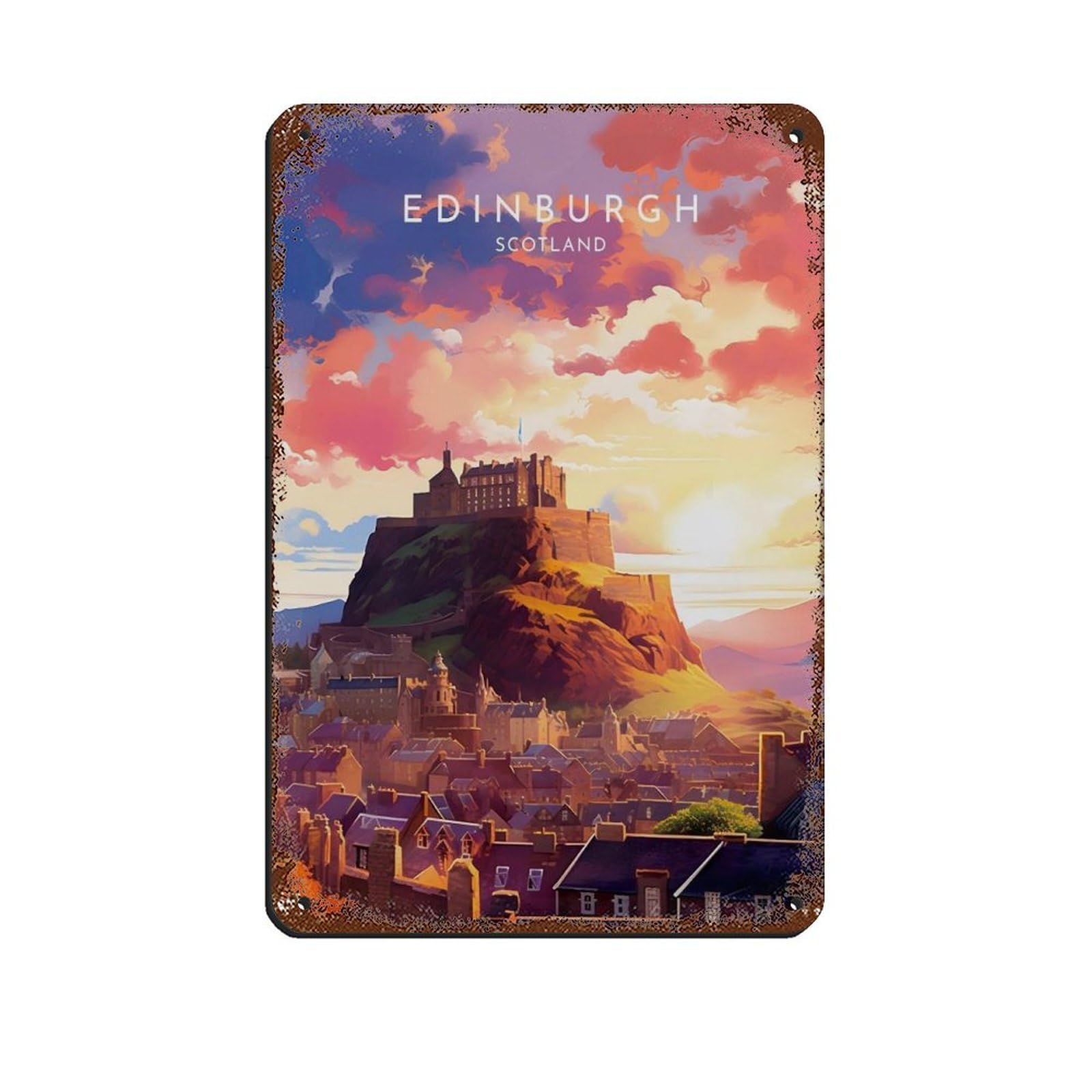 Lxwnze 20L X 30W Cm Edinburgh Travel- Scotland Tin Sign Vintage Metal Pub Club Cafe Bar Home Wall Art Decoration Poster Retro 8X12inch(20X30cm)