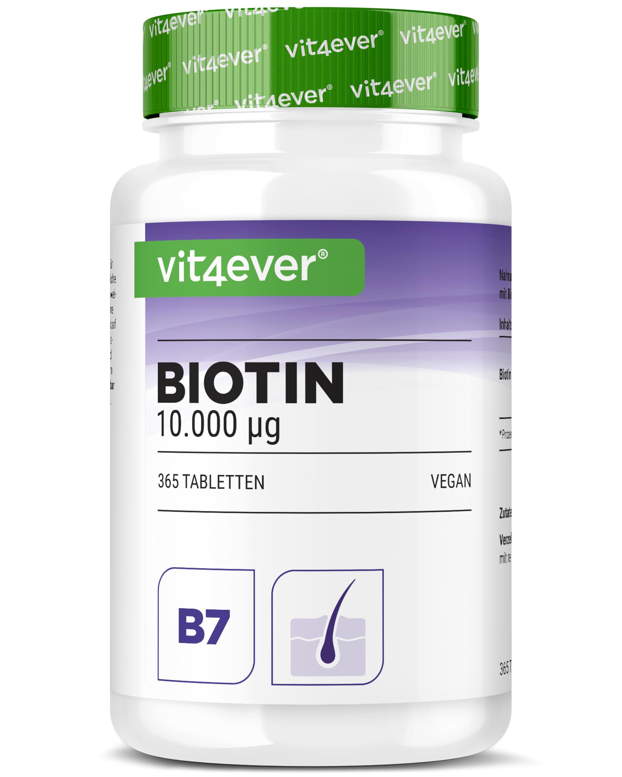 Biotin - 10.000 mcg - 365 Tabletten - Hohe Bioverfügbarkeit: D-Biotin für Haut, Haare & Nägel - Ohne unerwünschte Zusätze, hochdosiert, vegan