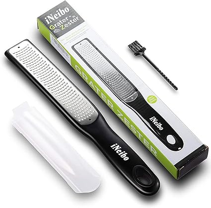 iNeibo Lemon Zester & Cheese Grater, Premium Stainless Steel Blade + Protective Cover - A Sharp Kitchen Tool for Citrus, Ginger, Garlic, Nutmeg, Chocolate, Vegetables, Fruits, Dishwasher Safe