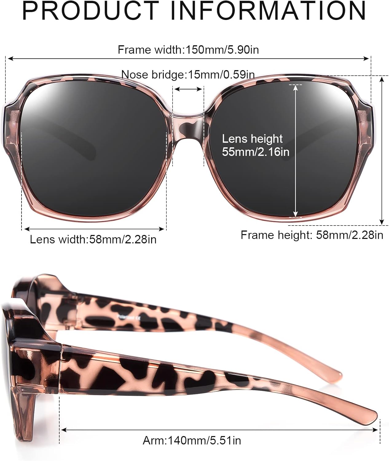 Polarized Fit Over Glasses Sunglasses For Women Men, Trendy Square Sunglasses Over Glasses UV Protection