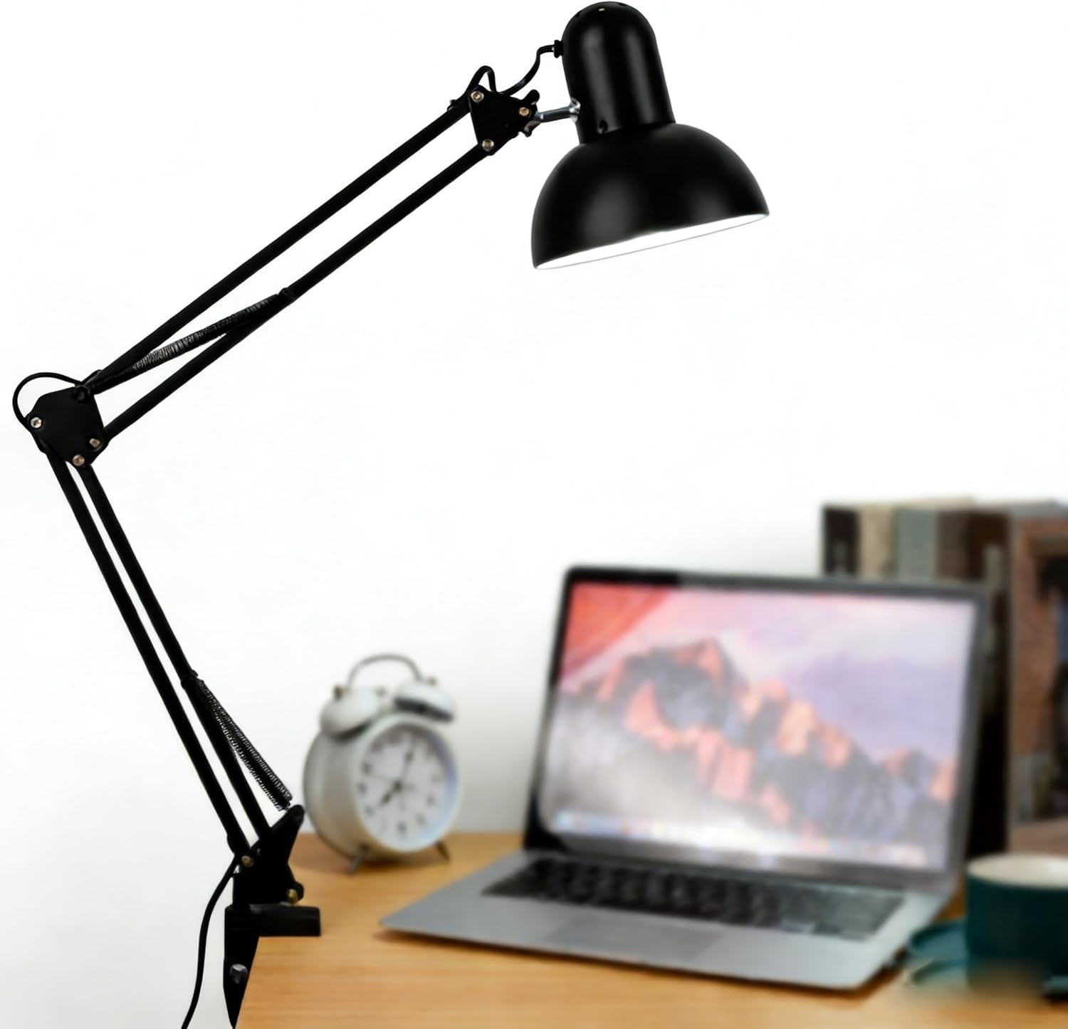Estink Adjustable Long Arm Metal Reading Lamp Eye Clip Desk Light for Study Embroidery Repair Black Flexible Fast Heat Dissipation