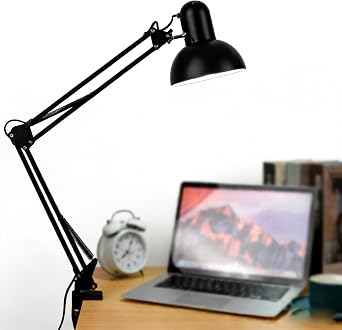Estink Adjustable Long Arm Metal Reading Lamp Eye Clip Desk Light for Study Embroidery Repair Black Flexible Fast Heat Dissipation