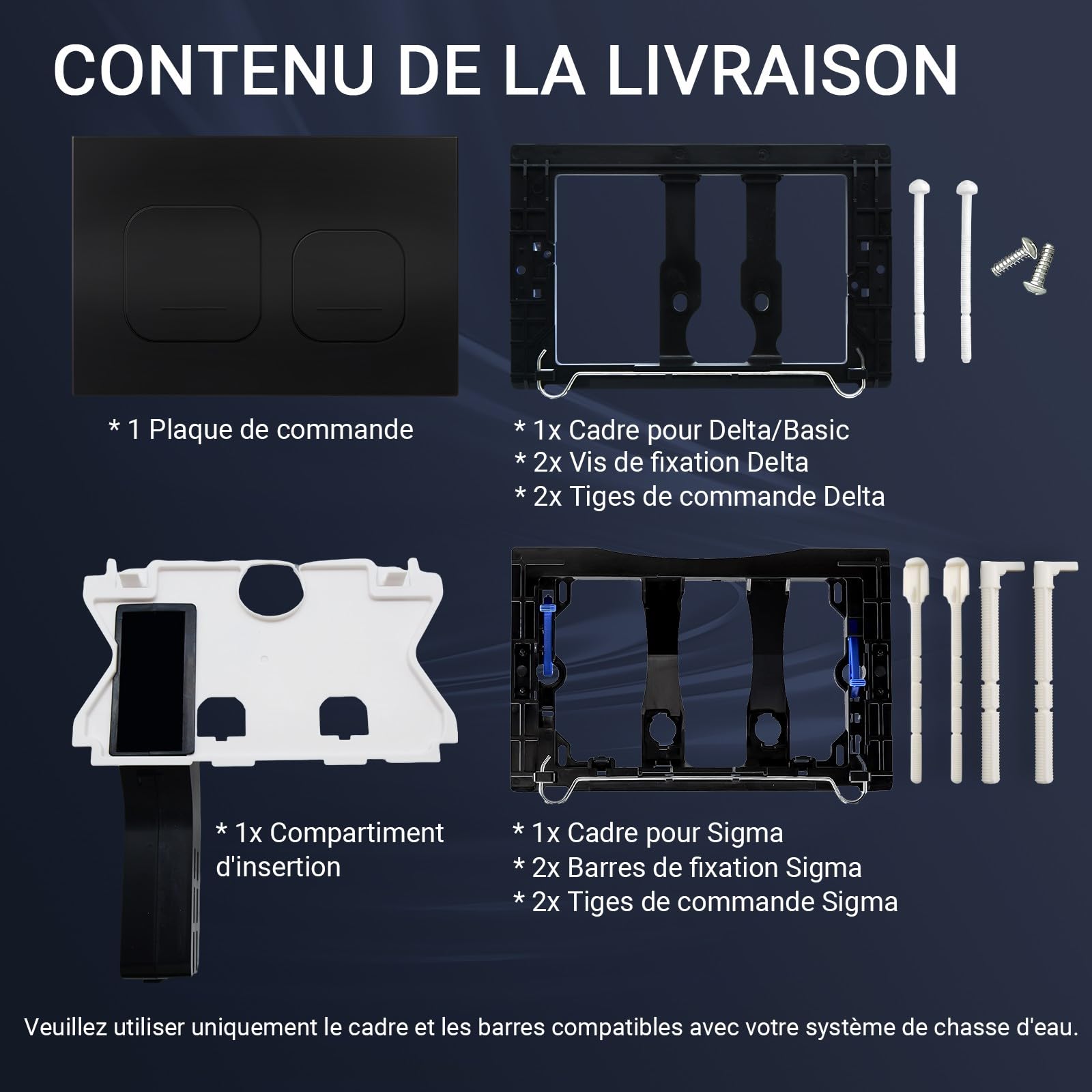 Empyreal Plaque de commande WC Compatible avec Geberit Duofix Sigma et Delta|115610001 Trappe de visite pour réservoir encastré|Double chasse d'eau|246 x 164 mm（Noir Mat）