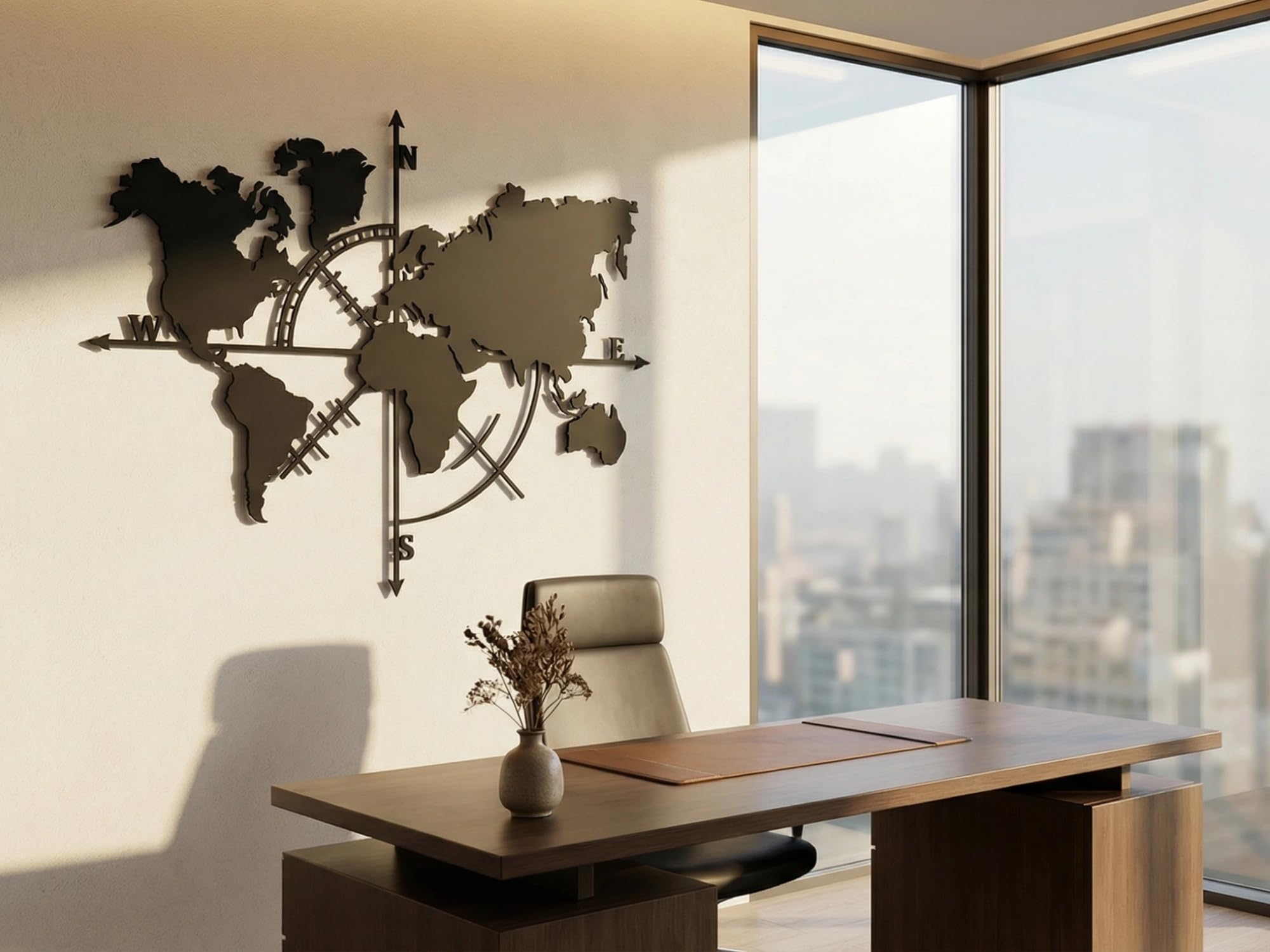 VAILLA ® Mappa del mondo, Decorazione da parete in legno, decorazione da parete in nero, oro, 3D, decorazione da parete per casa, ufficio, camera da letto, soggiorno (Mappa del mondo 5)