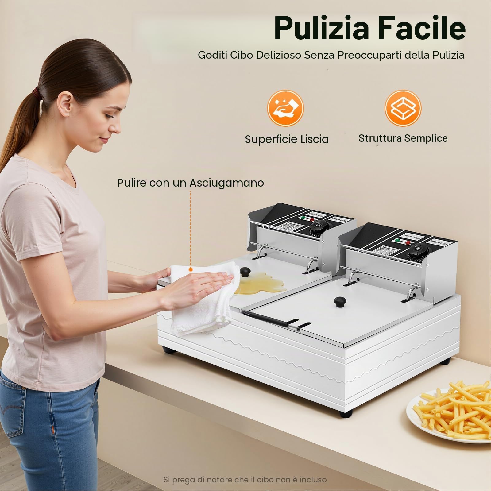 Friggitrice Elettrica Commerciale 2 Vasche da 12 L 2,5 KW Friggitrice ad Olio in Inox con 2 Cesti per Friggitrice e Tempo Regolabile 60-200 °C per Rondelle di Cipolla fritta di Pollo Snack Bar