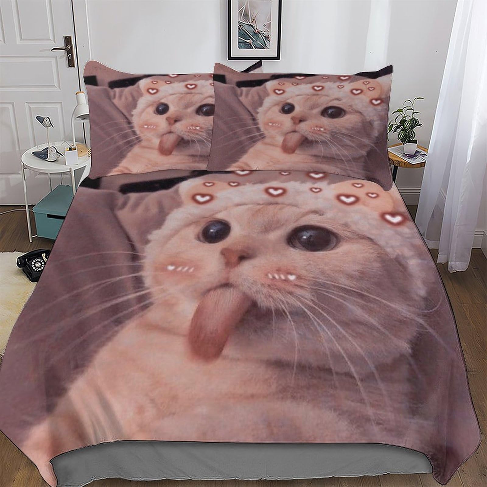 Housse de couette chat mignon 3 pièces résolvant le problème des parures rêches