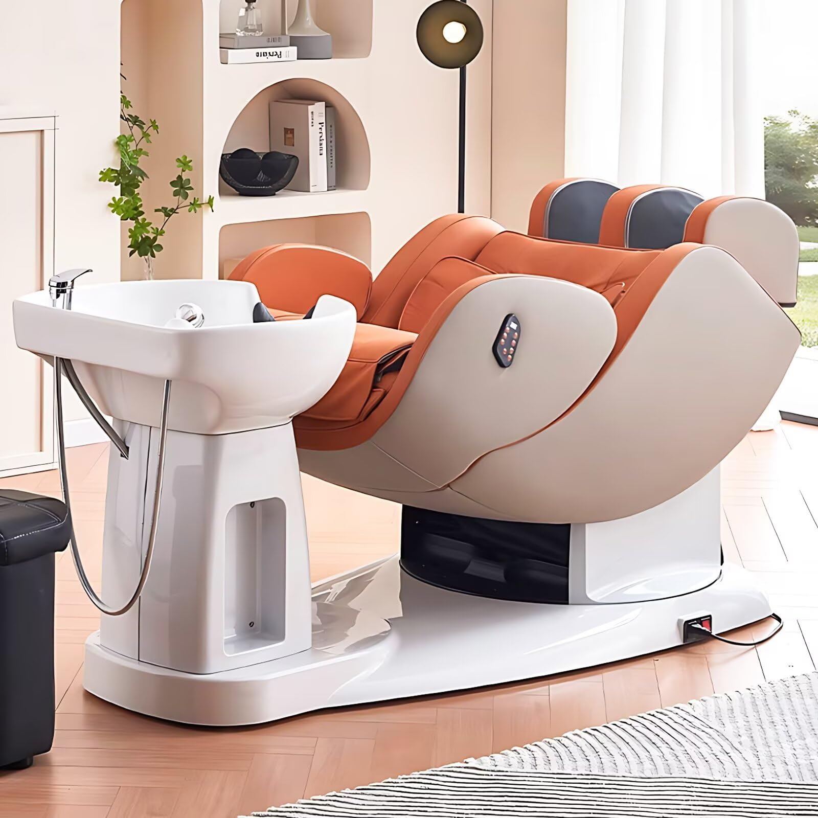 Salon Shampoo Bed-Massage Chair with Orange Light Luxury Style Head Spa Equipment Beauty Chair Includes Multi-Angle Rotation Electric