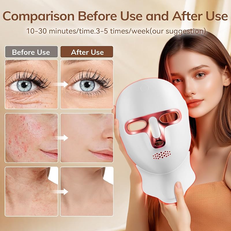 Red Light Therapy Mask for Face,Cordless LED Face Mask Light Therapy,USB C Rechargeable,Infrared Lights Masks image 3