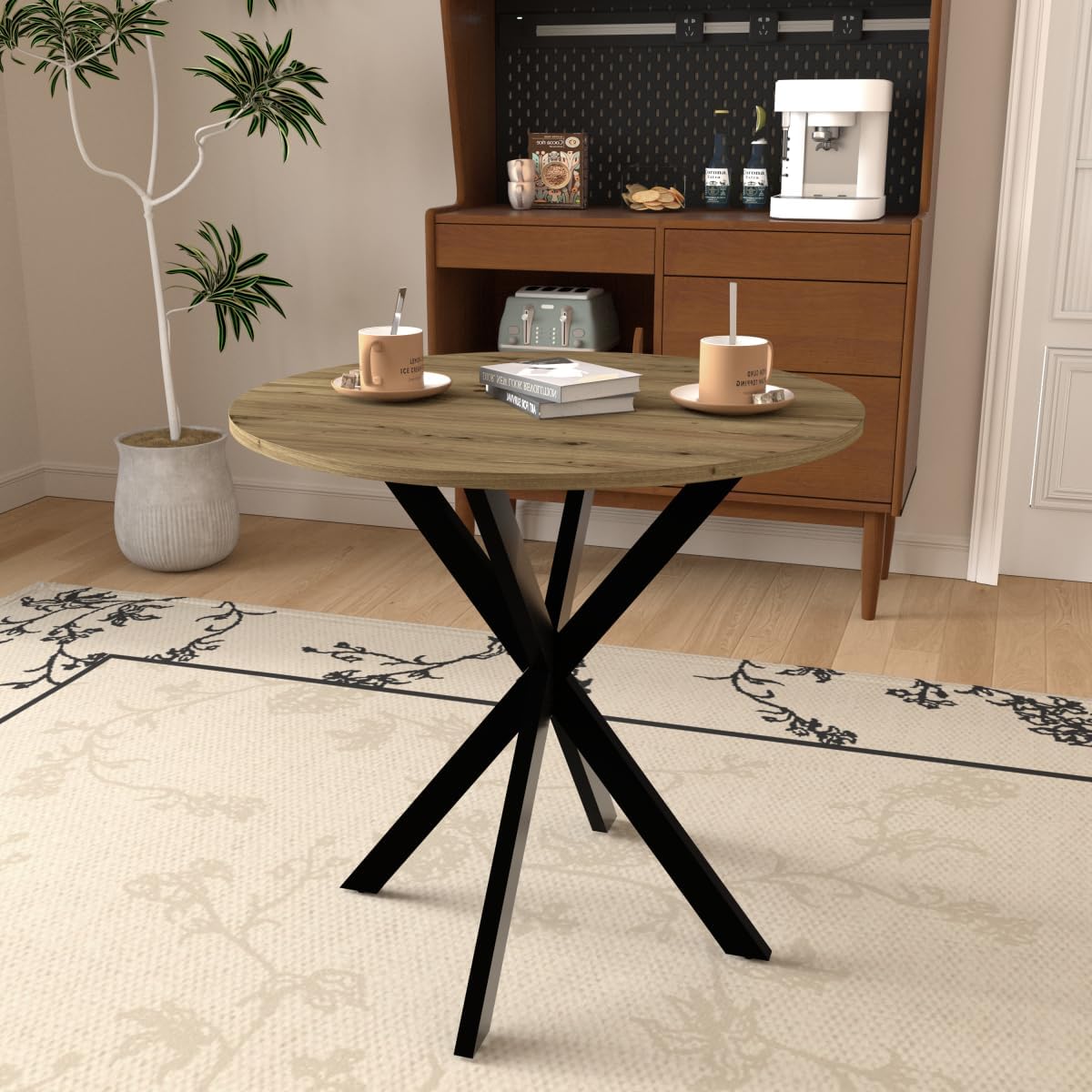 31.5 Inch Round Dining Table, Small Circle Kitchen Table with Metal Black Legs for 2-4 People,Modern Dining Room Table,Office Table.