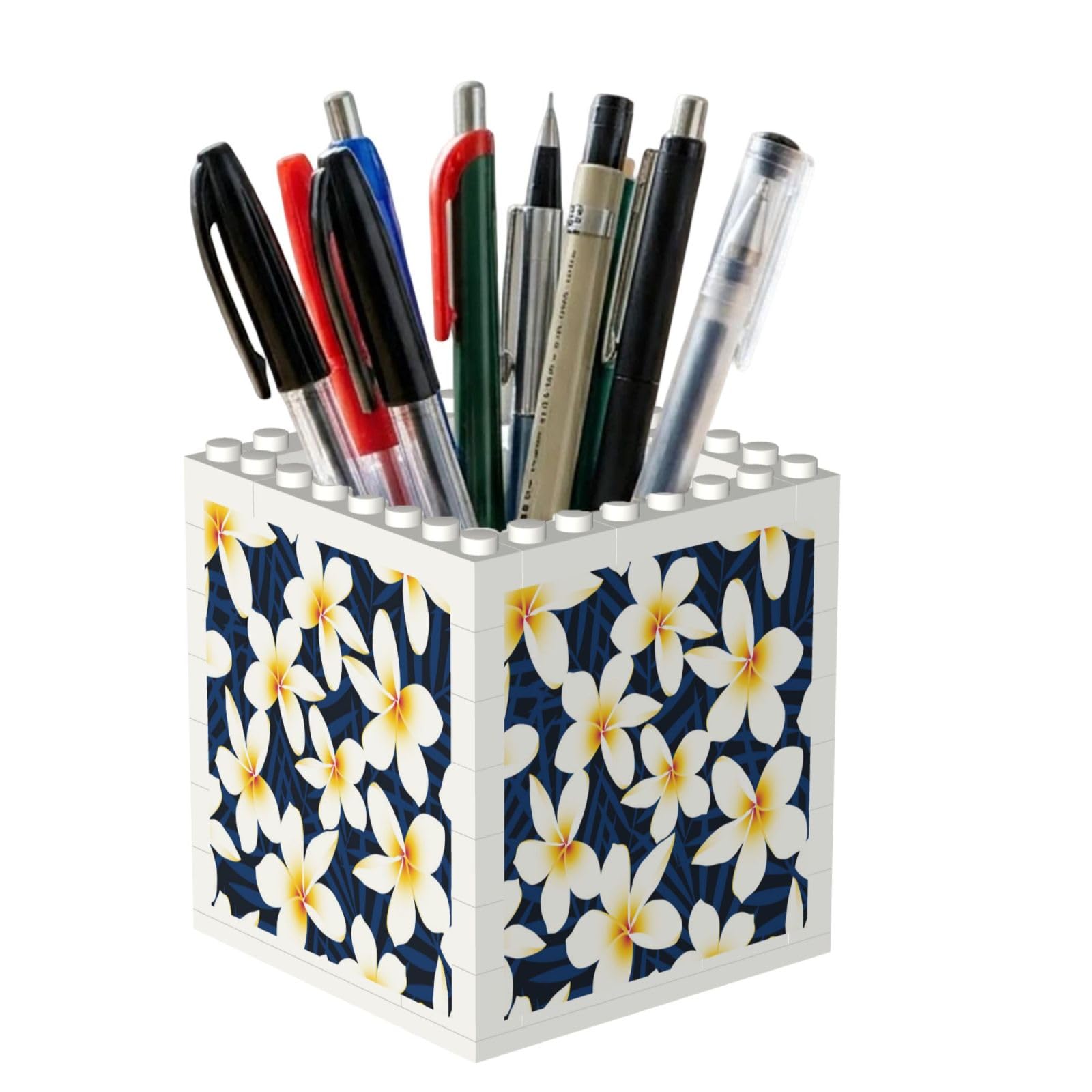 Poadnly Print Tropical White Frangipani Plumeria Flower, Pen Pot Pencil Holder for Office Home School, Compact Desk Organiser for Office Stationery