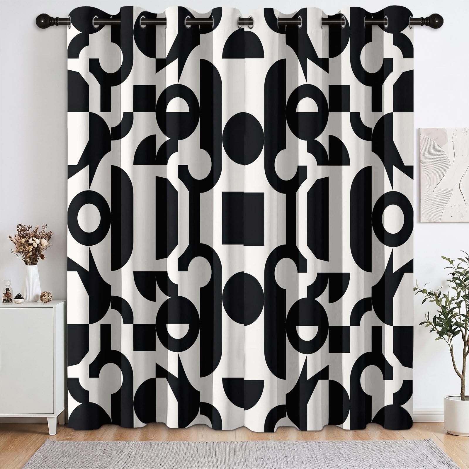 Schwarz Weiße Geometrische Muster Verdunkelnde Vorhänge H260xB140cm