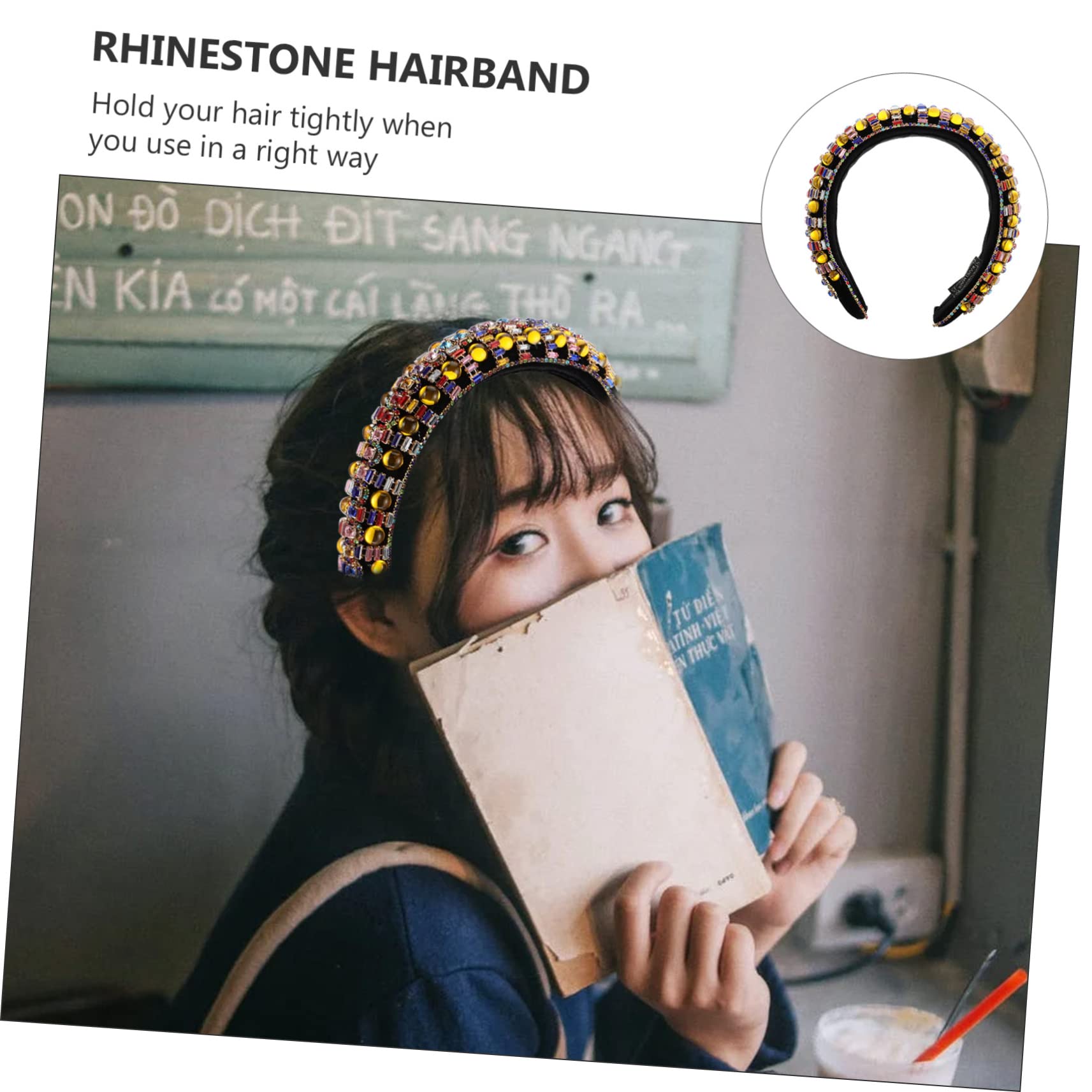Diadema Ancha Acolchada Gemas de Imitación y Cristal para Niñas y Mujeres, Accesorio Pelo Diseño Vintage y Sujeción Firme para Ocasiones Obsequios y Uso Diario