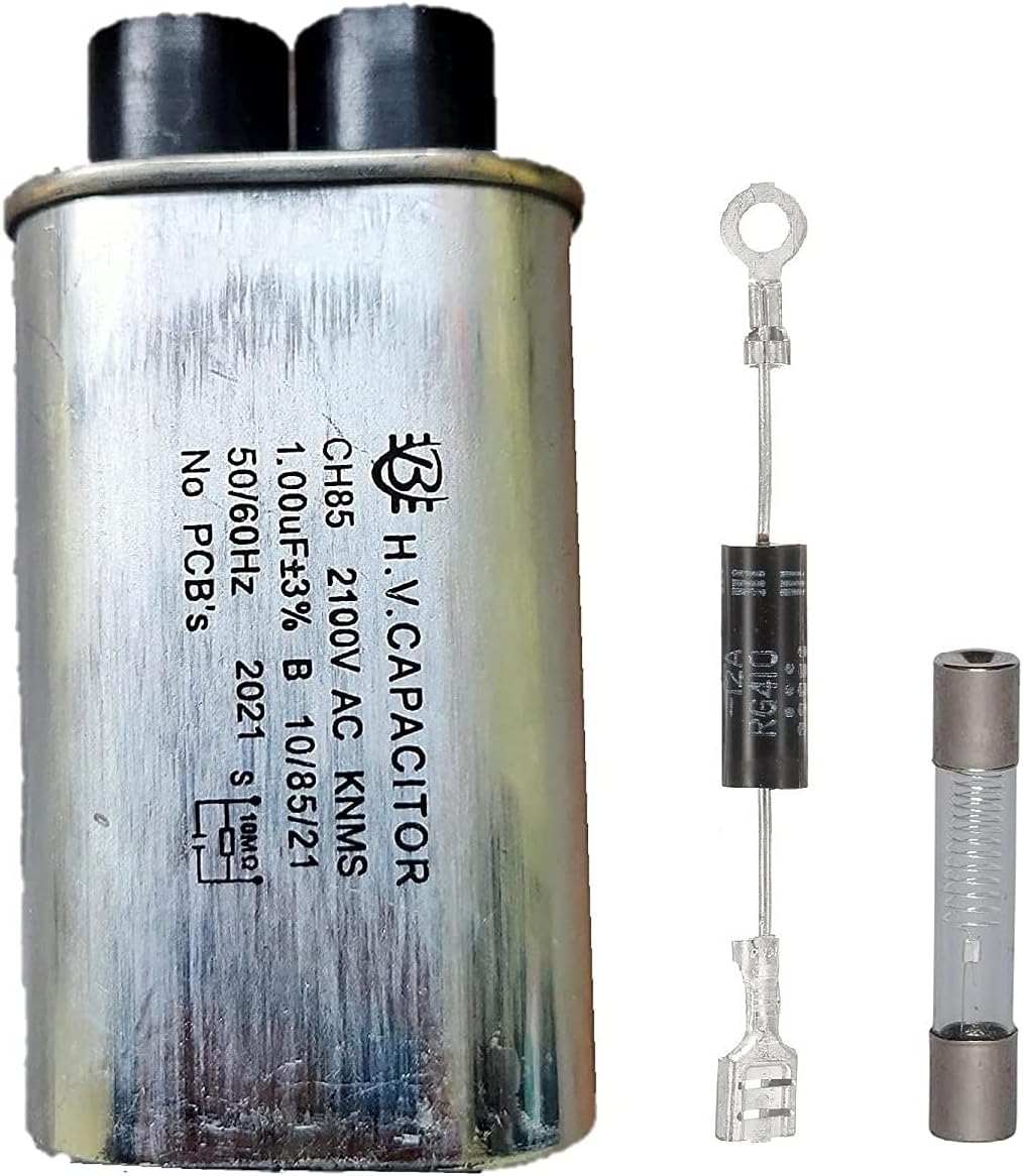 AV Aluminium High Voltage Microwave Oven Capacitor CH85 2100V AC 1MFD 50/60Hz and Diode and Fuse Combo Set