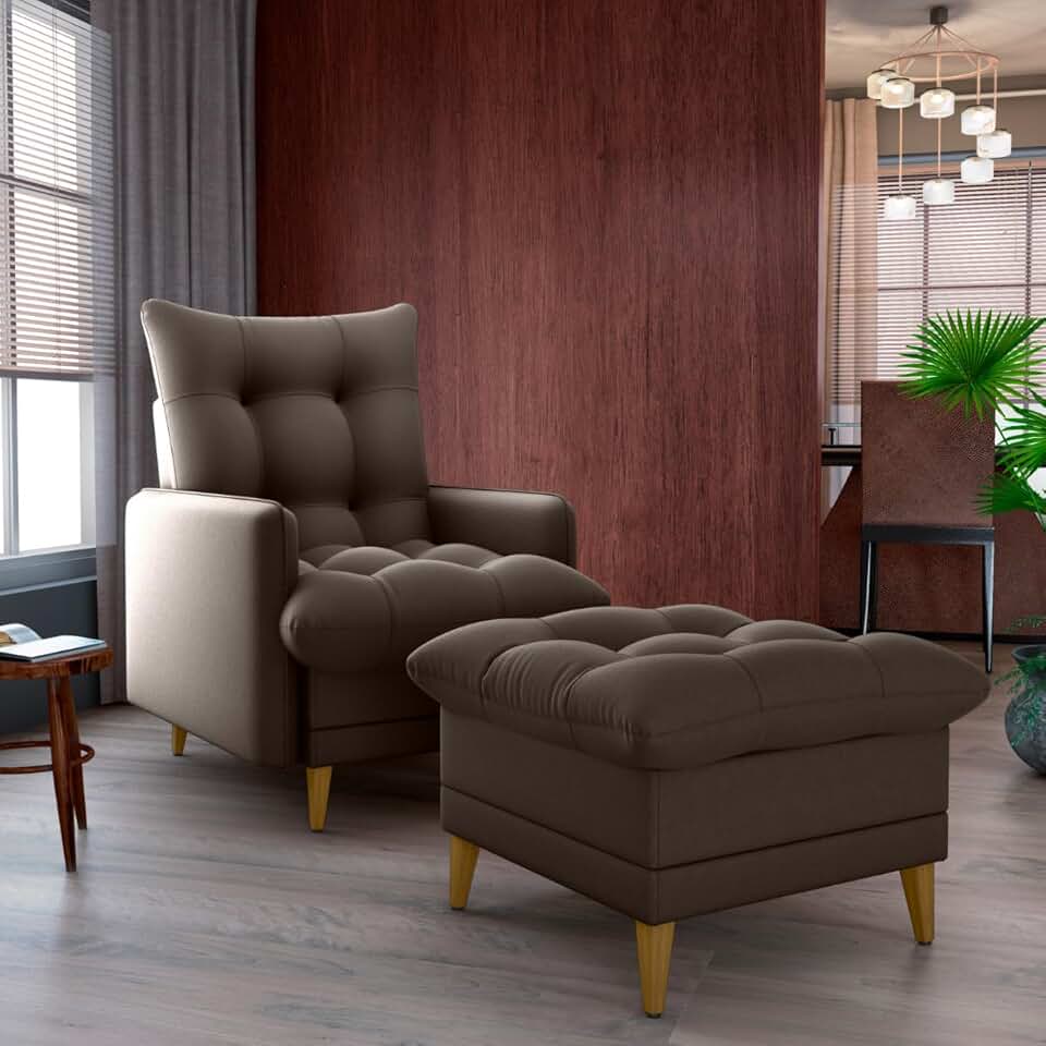 Poltrona Do Papai Reclinável Confortável Com Puff Veludo Marrom