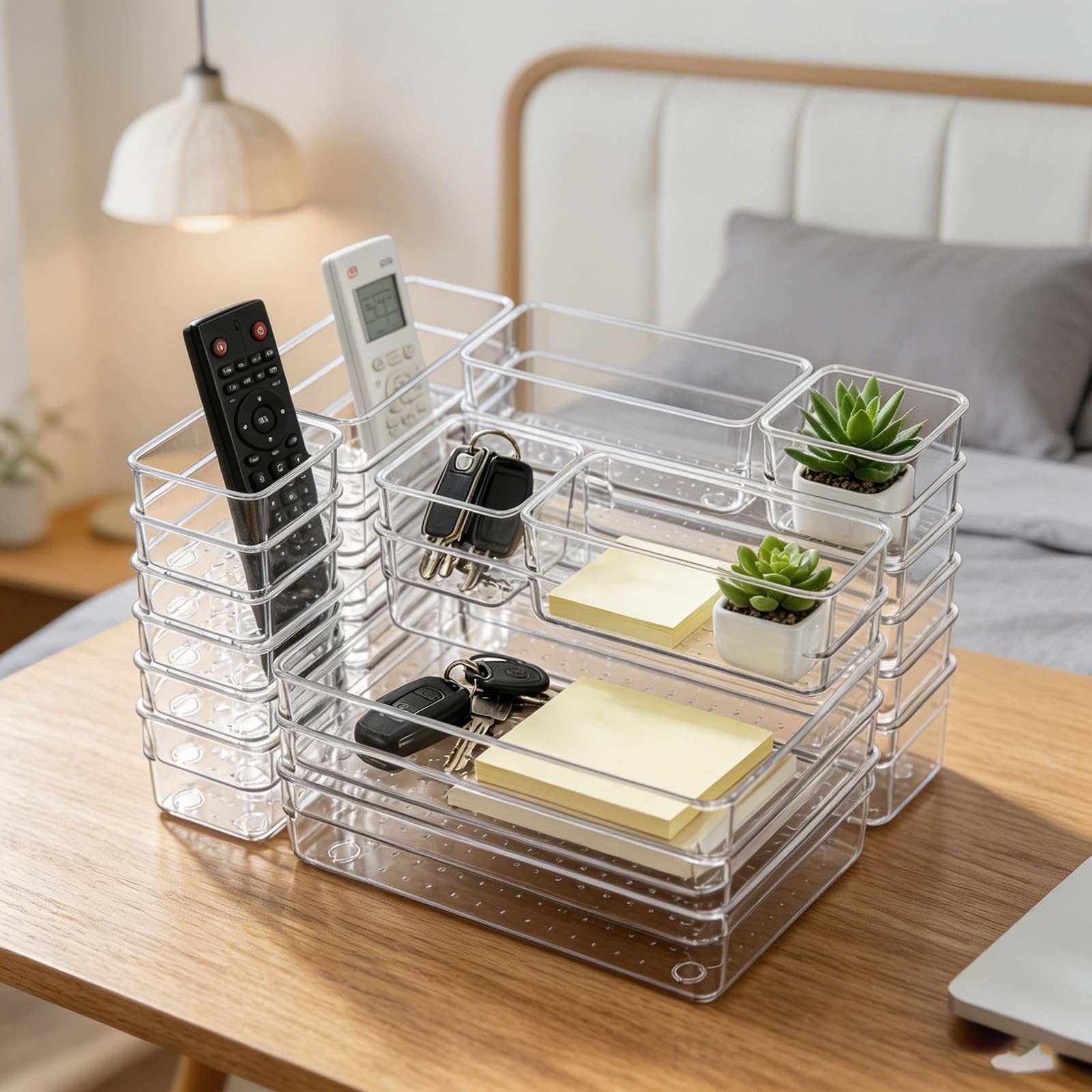 TYNGBT 25-Piece Clear Plastic Drawer Organizers, Durable Storage Bins for Long-Term Home Organization