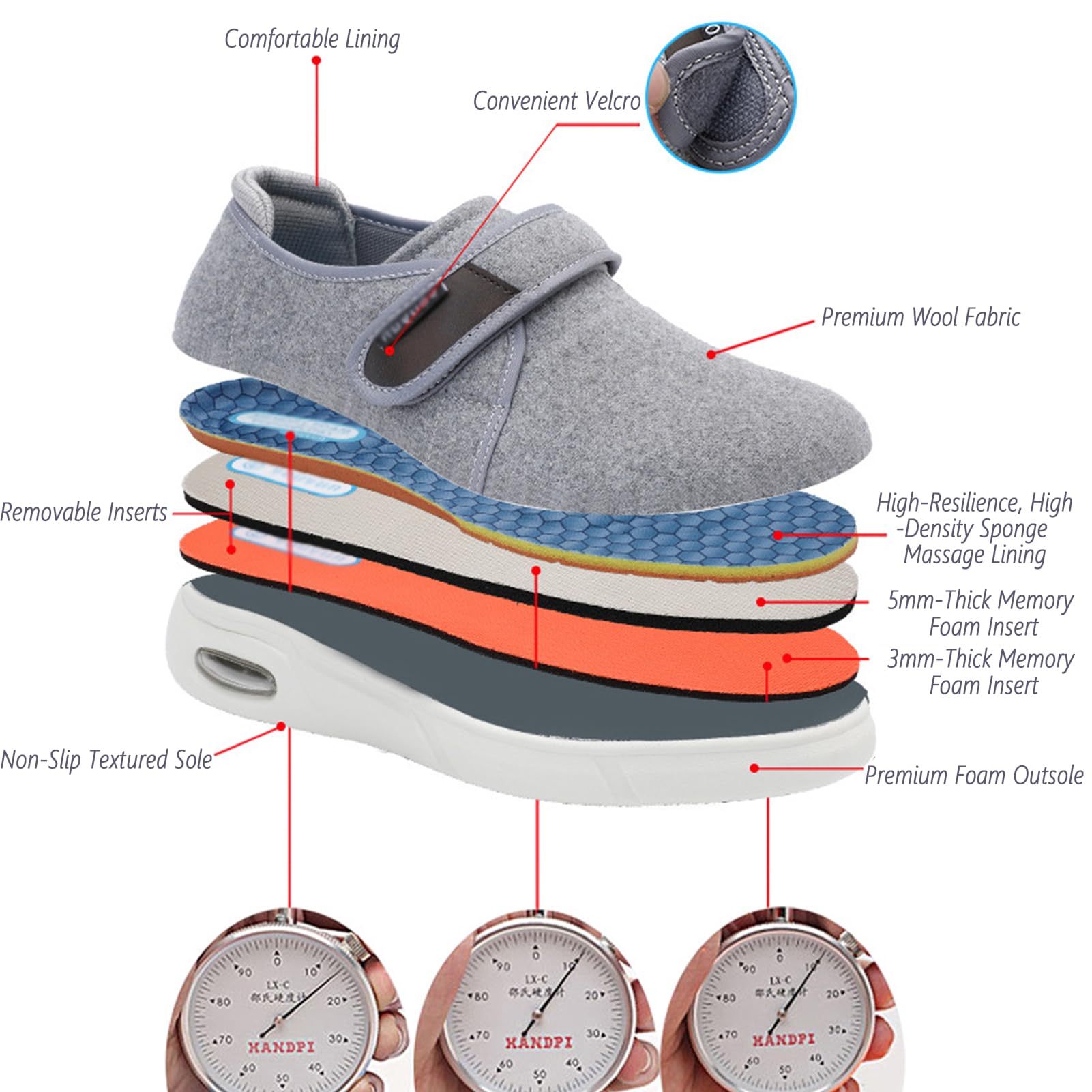 Scarpe Diabetici Uomo Donna Calzature Mediche Regolabili, Scarpe per Alluce Valgo, Ortopediche Extra-Larghe Anziani E Convalescenza con Memory Foam Uso Interno Ed Esterno