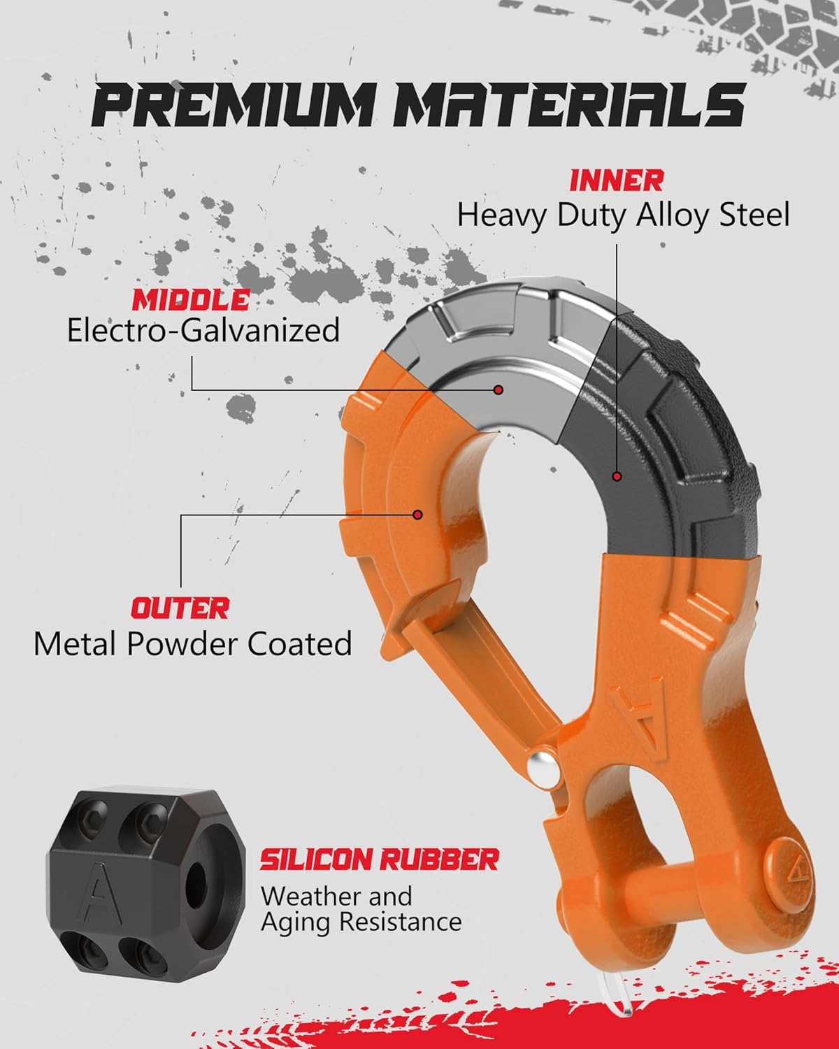 3/8" Winch Hook & Winch Cable Hook Stopper Sets, Heavy Duty Grade 70 Forged Steel Recovery Hook with Safety Latch, Included Allen Wrench,Max 37,478 Lbs, Orange