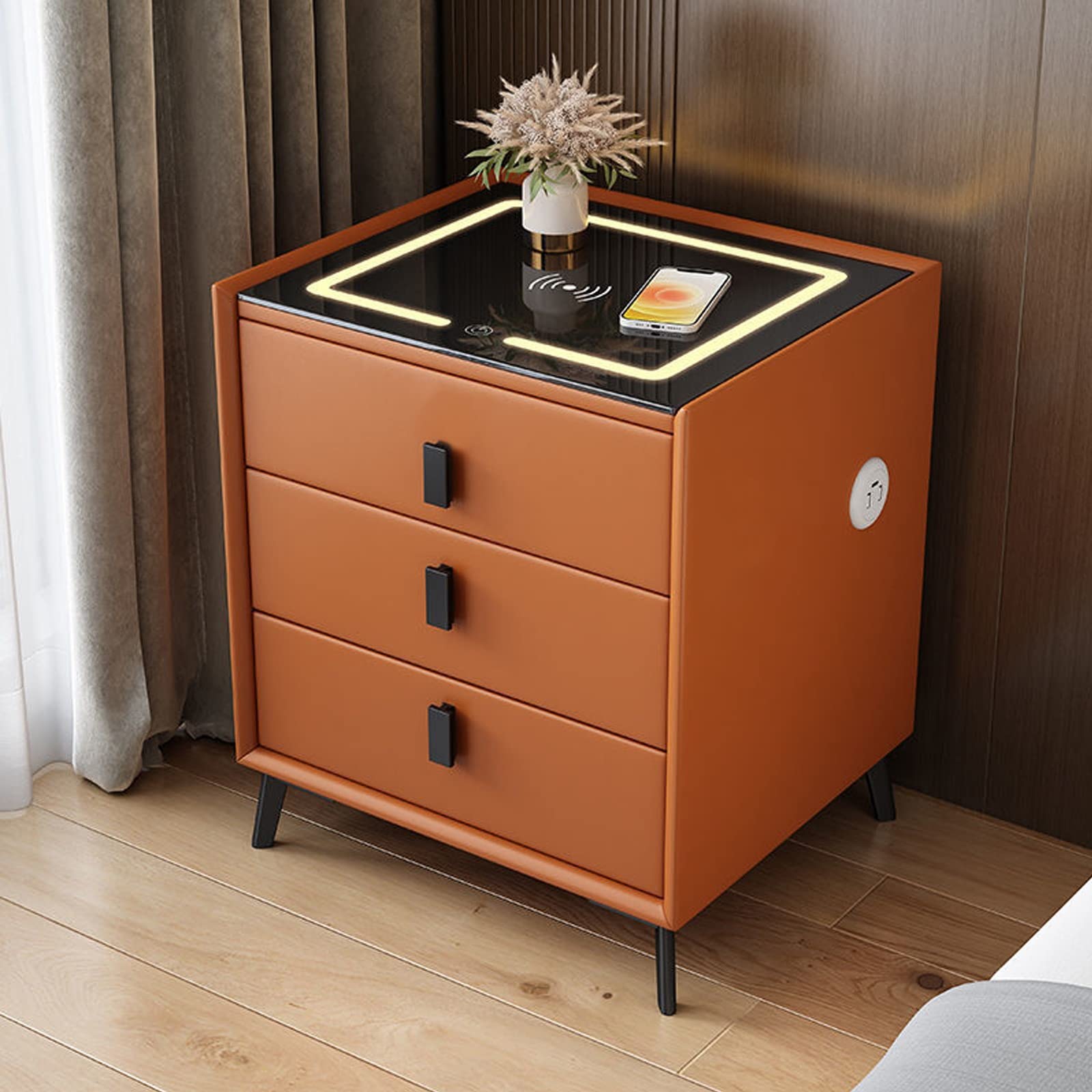 Table de nuit intelligente avec charge sans fil et LED pour chambre moderne