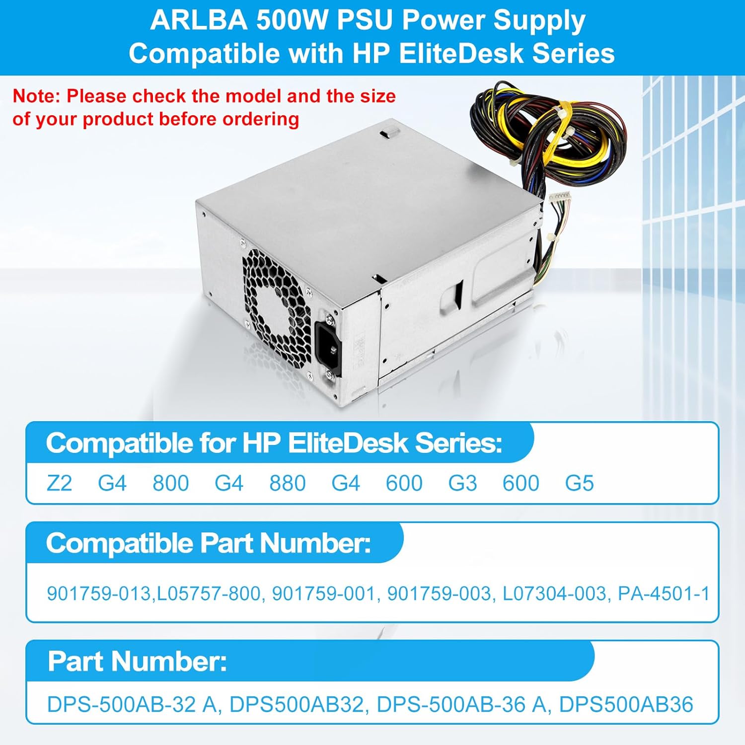 Upgraded DPS-500AB-32 A 901759-013 L05757-800 500W Power Supply PSU Compatible with HP EliteDesk Z2 G4 800 G4 880 G4 600 G3 600 G5 795-0003UR PA-4501-1 L07304-003 901759-001 DPS500AB32 Power Supply