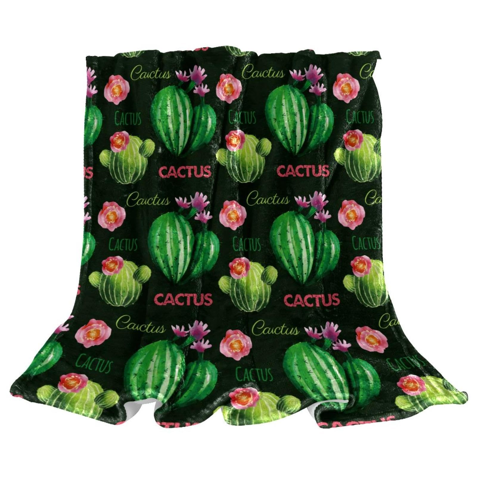 Plaid chaud doux couverture polaire cactus vert grand format lit et chaise