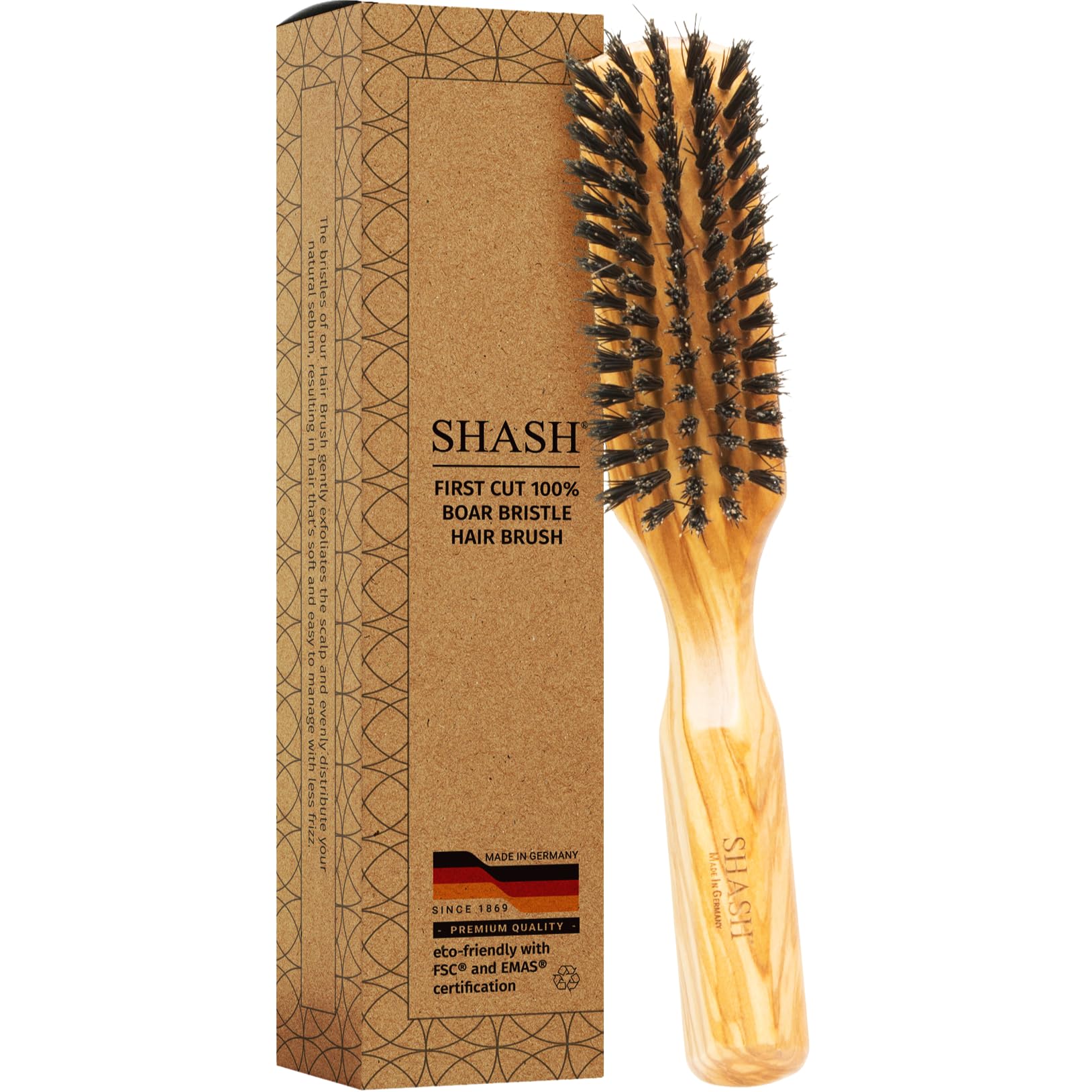 SHASH The Tidy Craftman 100% Boar Bristle Hair Brush - Made in Germany | Suitable For Thin To Normal Hair, Firm | Naturally Conditions Hair, Improves Texture and Stimulates the Scalp