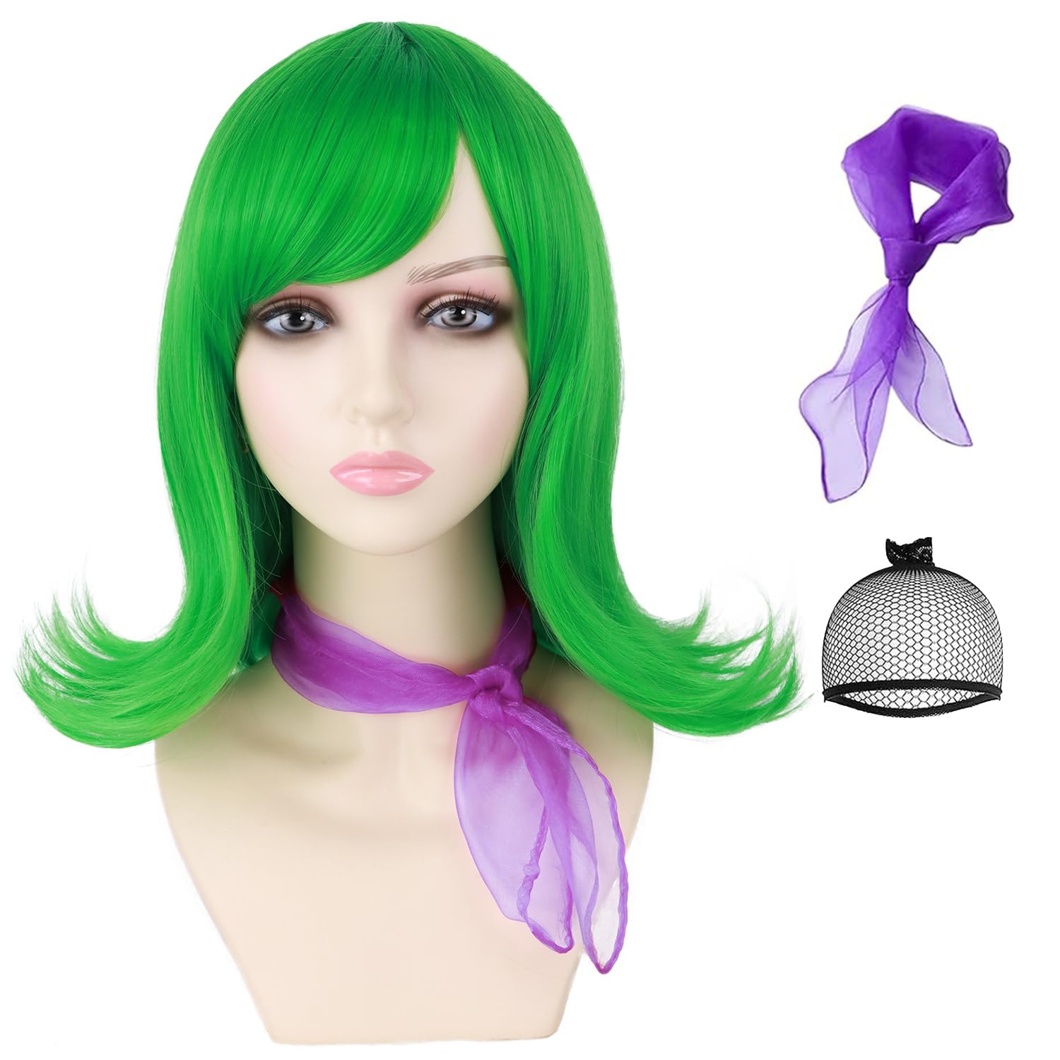 Mha Costume Morvally Green Anime Wig Set Short Wavy Style