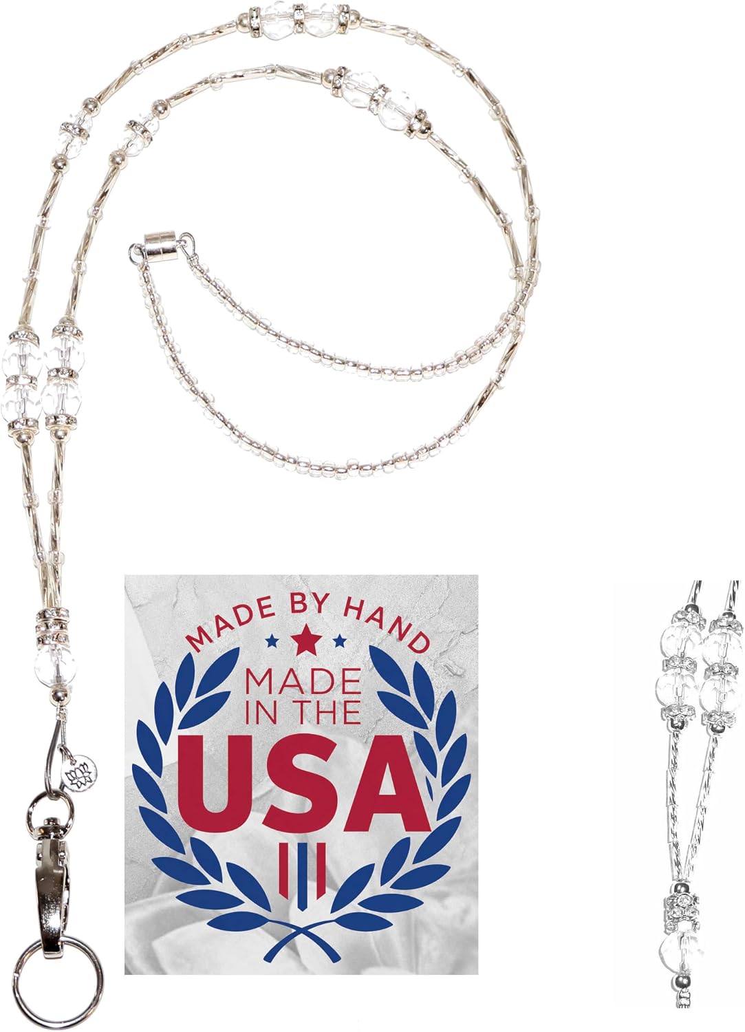 Hidden Hollow Beads Women's Fashion Hand Beaded in USA Lanyard, 34" Jewelry Necklace ID Badge Holder Keys Phone Teacher