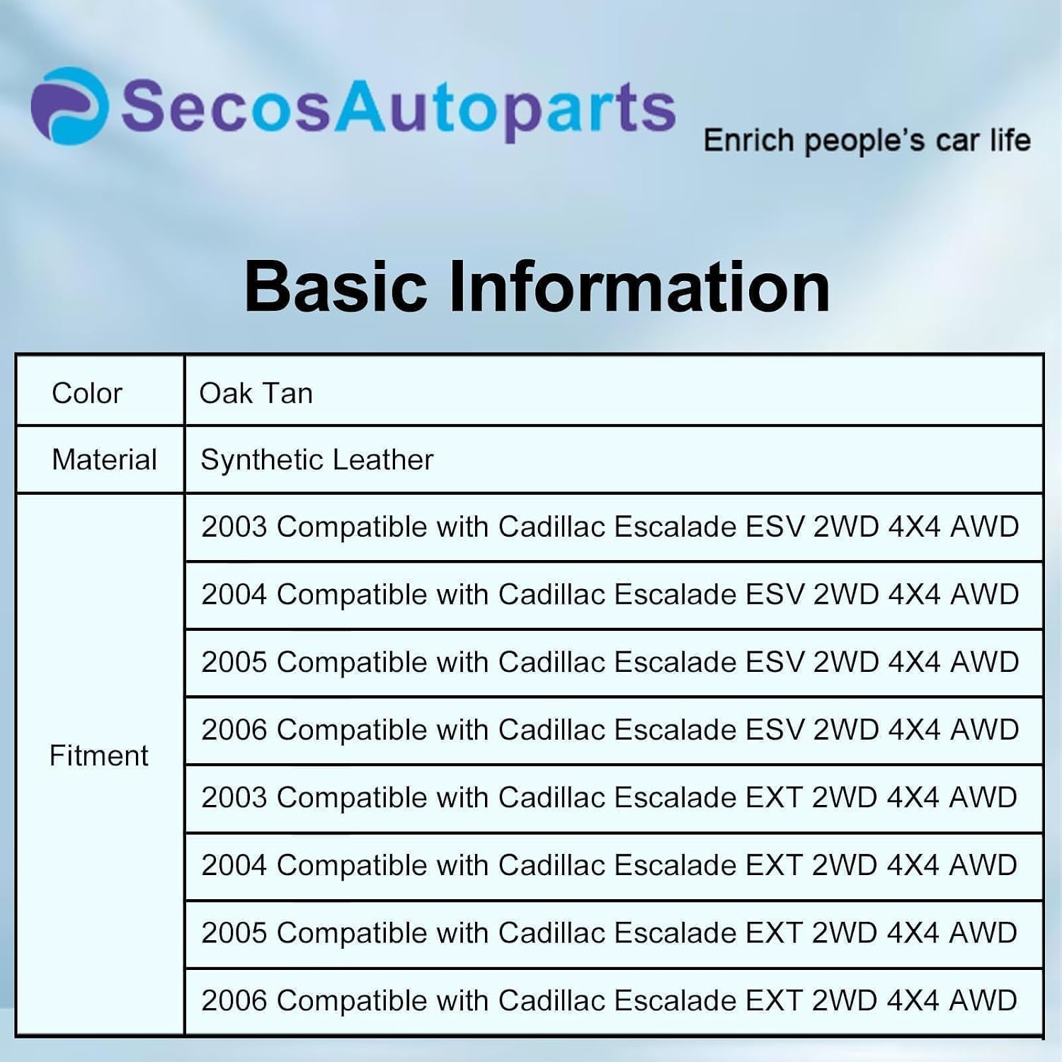 SecosAutoparts Driver & Passenger Bottom & Top Lean Back Microfiber Leather Seat Covers Shale Light Neutral Tan #152 Compatible with Cadillac Escalade Escalade ESV Escalade EXT 2003 2004 2005 2006