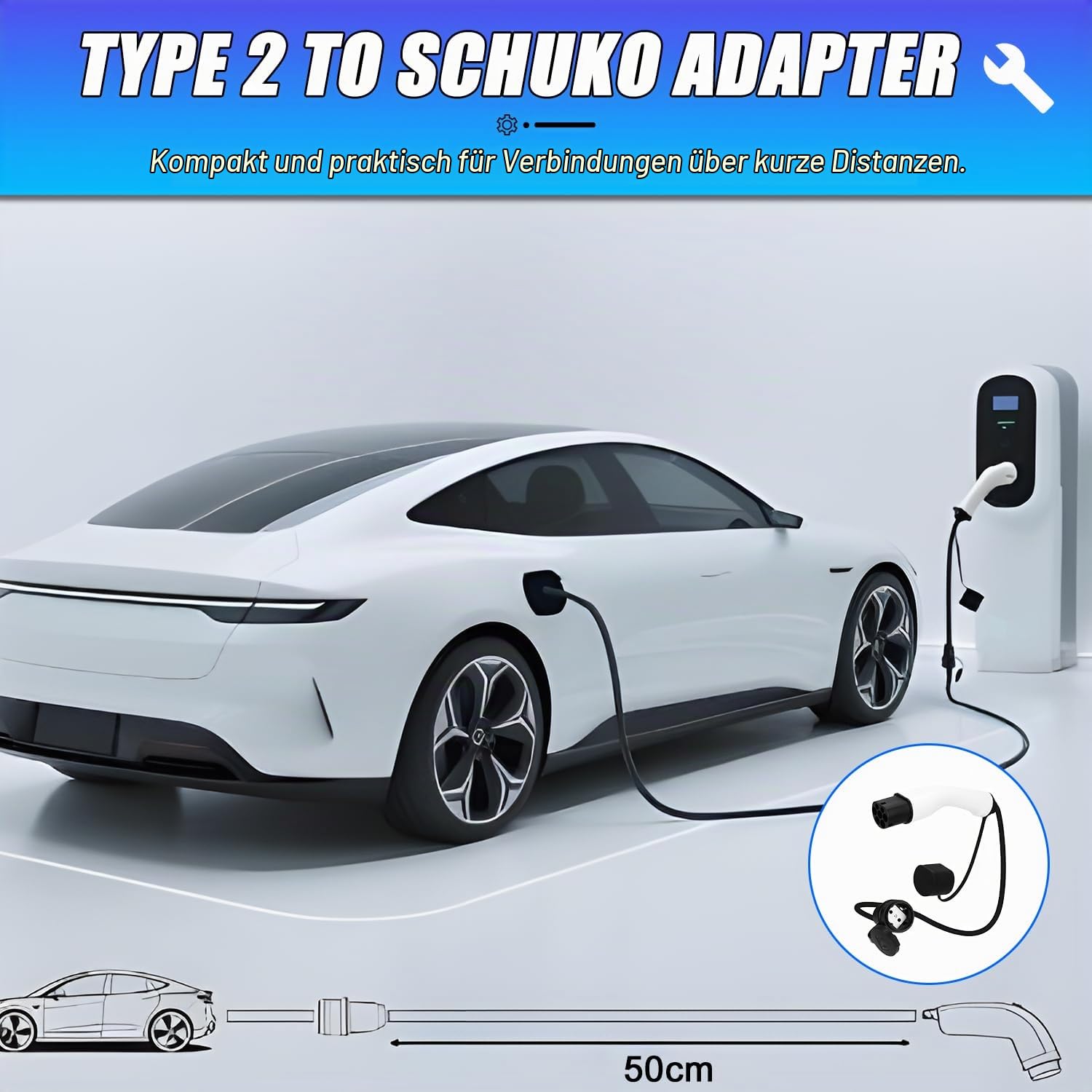 VOBOR Elektroauto Ladegerät Adapter, Typ 2 auf Schuko Adapter für Schuko auf IEC 62196 Typ 2 Auto Ladestationen, Wallbox Schuko Ladekabel Adapter für EV Adapter