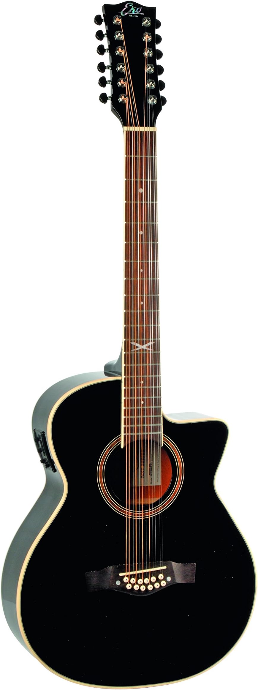 EKO Guitars 06217029 NXT Series 12-String Auditorium Cutaway Acoustic-Electric Guitar, Black