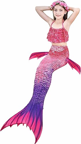 Miniatura 2 de Colas de sirena para nadar para niñas con monoaleta 6 piezas conjunto de traje de baño de 4 a 13 años